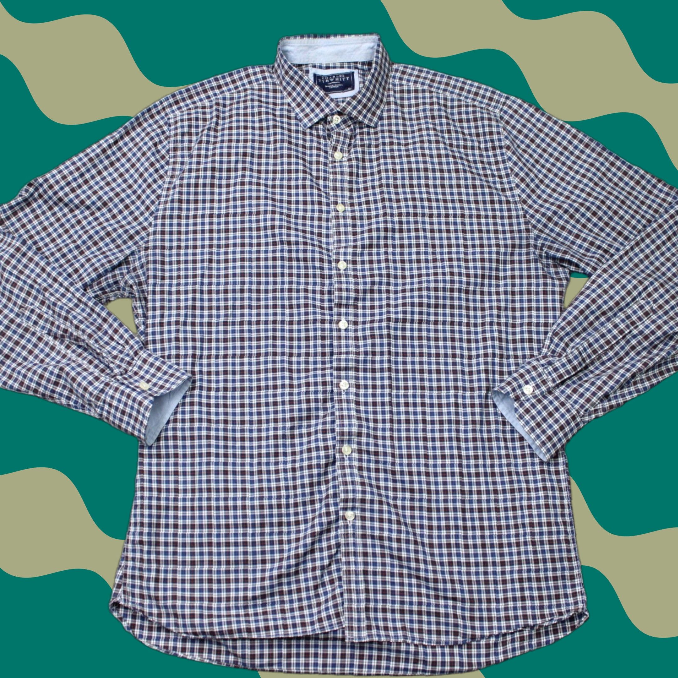 Charles Tyrwhitt Charles Tyrwhitt Shirt Mens XL Blue/Red Button-Up Long Sleeve 100% Cotton Check Size US XL / EU 56 / 4 - 1 Thumbnail