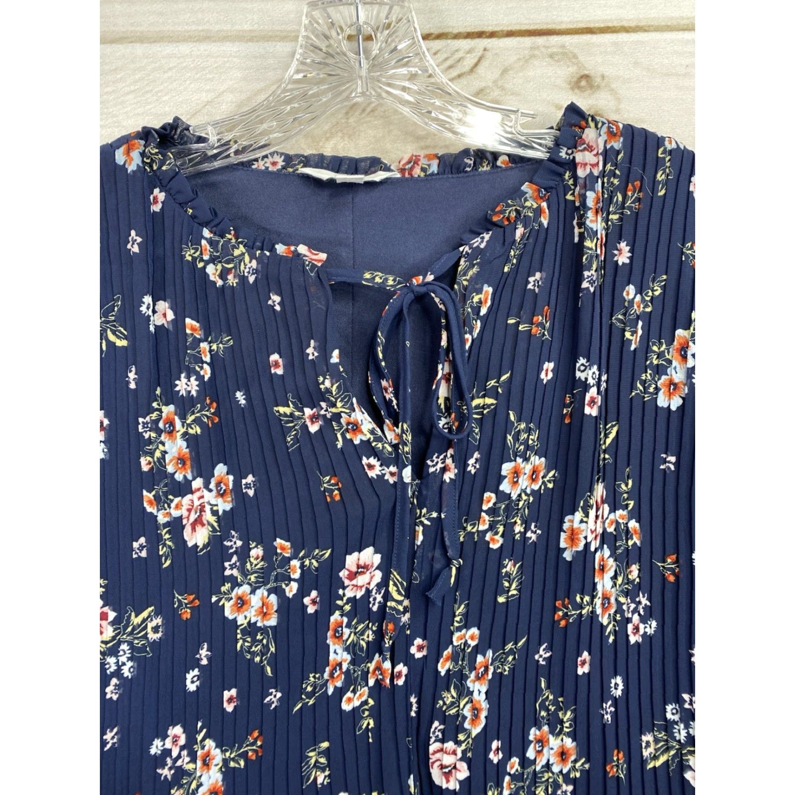 Vintage Time & Tru Dress XL 16/18 Floral Blue Boho Hippie Ruffle Lined Mini Chiffon Polyester Round Neck Balloon Sleeve Pullover Casual Women's Size XL / US 12-14 / IT 48-50 - 5 Thumbnail