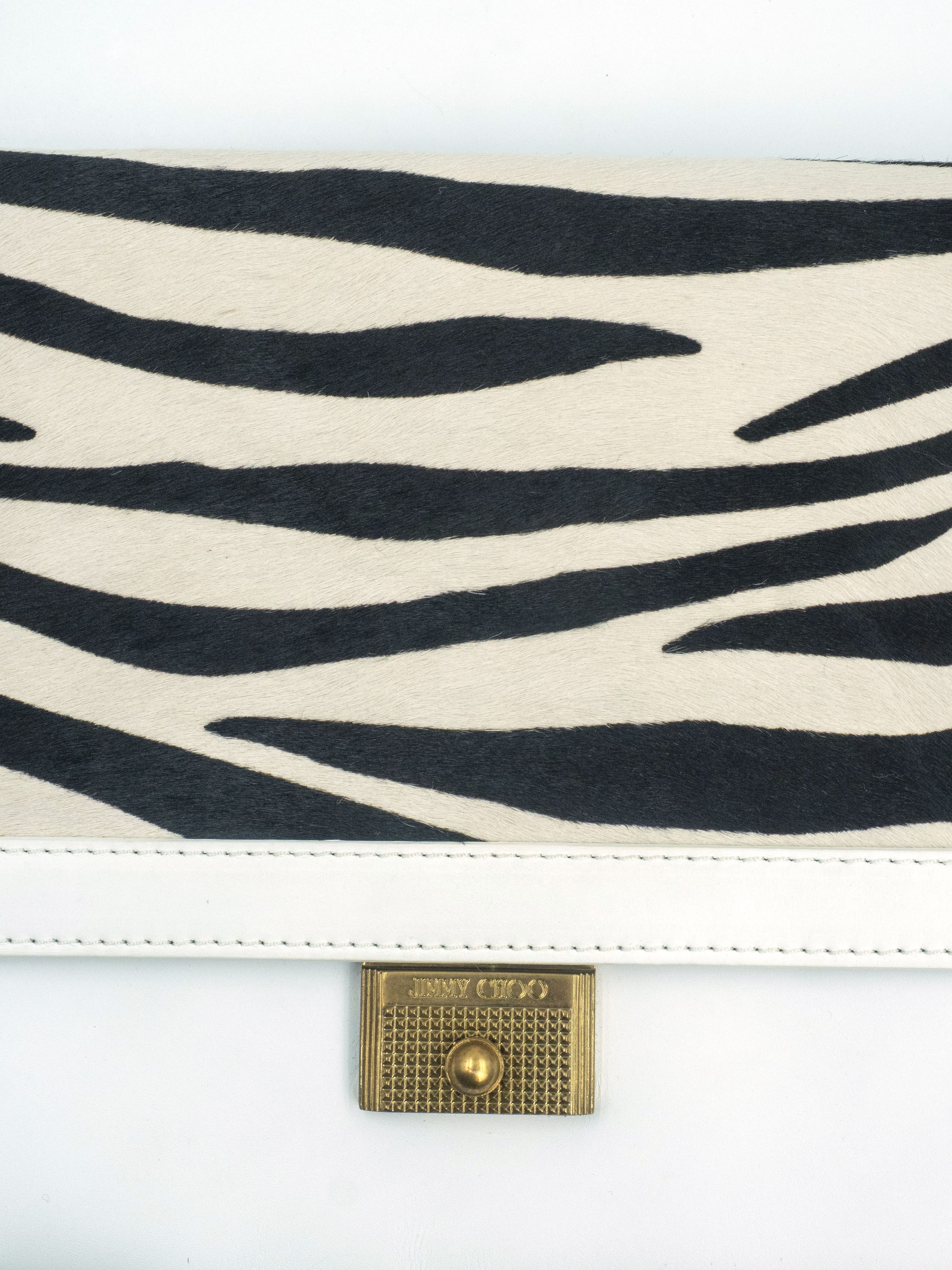 Jimmy Choo White Leather Shoulder Bag With Zebra Print Calfhair On Flap Size ONE SIZE - 16 Thumbnail