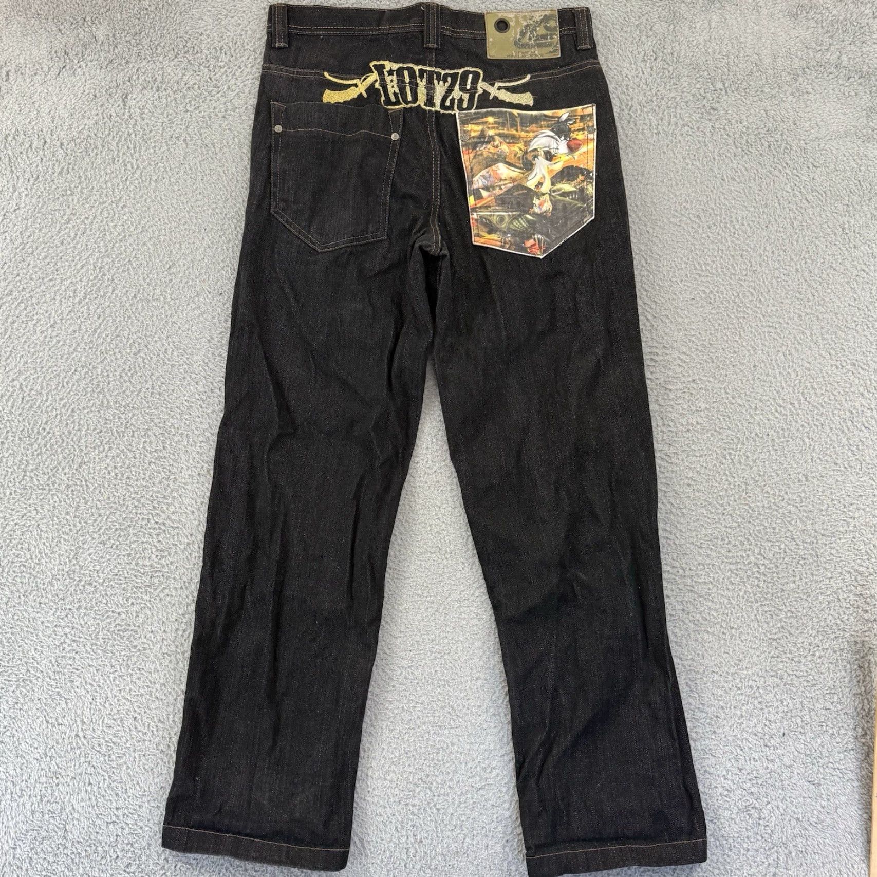 Denime VINTAGE Lot 29 Jeans Men 34x34 Black Wide Leg Looney Tunes Baggy Denim Skate Jeans Lot 29 Mens 34x34 Black Wide Leg Cartoon Style 90s Mens Size US 34 / EU 50 - 2 Thumbnail