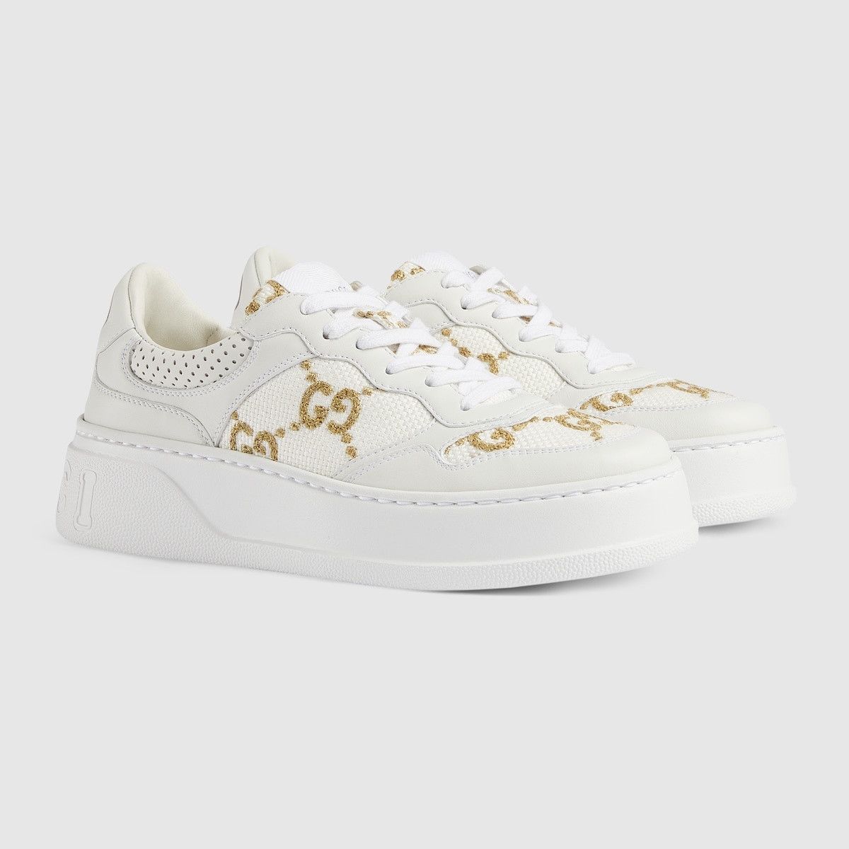 Gucci oc11z1025 GG Sneakers in White & Gold Size US 5.5 / IT 35.5 - 1 Thumbnail