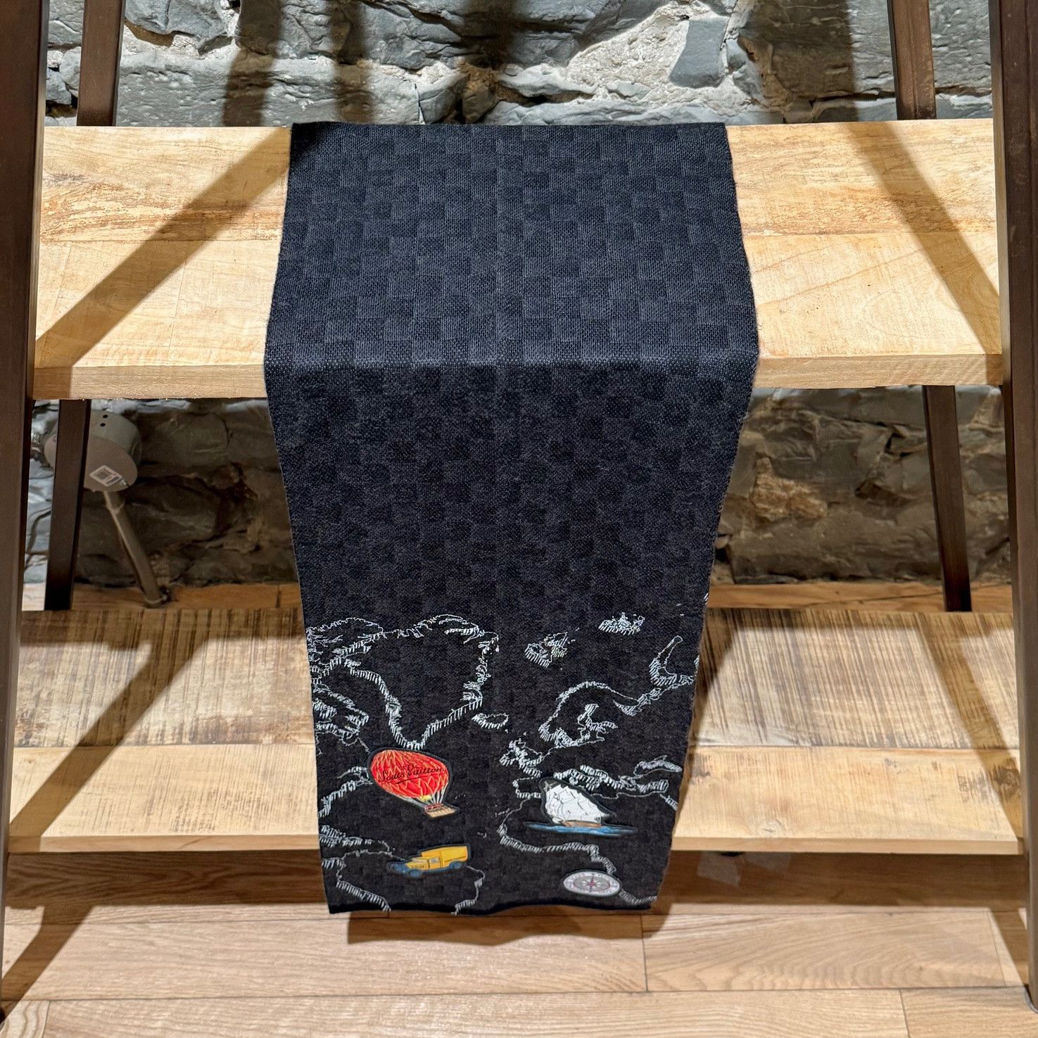 Louis Vuitton Louis Vuitton Black Damier Embroidered Patch Map Scarf Size ONE SIZE - 6 Thumbnail