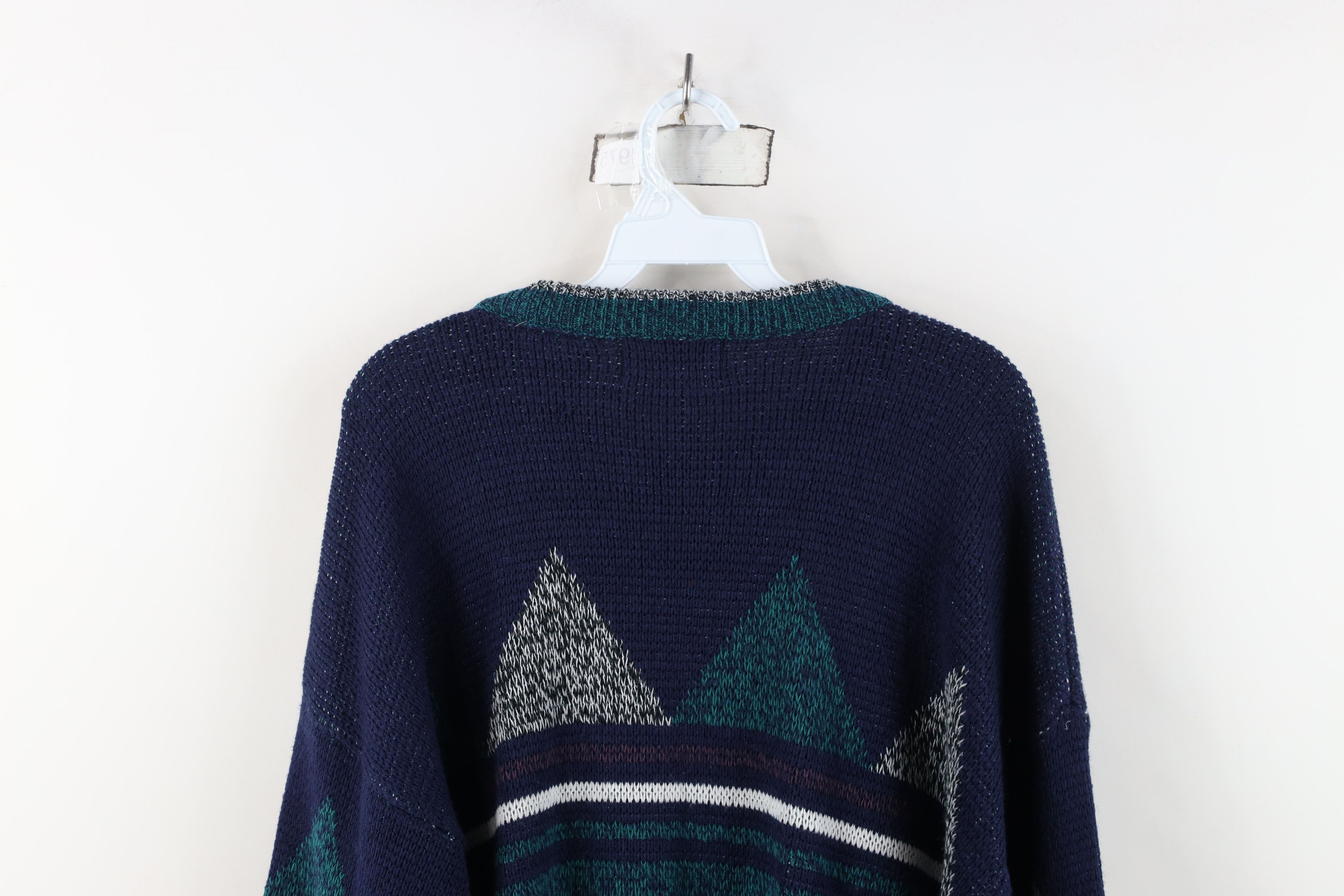 Vintage Vintage 90s Streetwear Geometric Leather Trim Knit Sweater Size US L / EU 52-54 / 3 - 13 Thumbnail