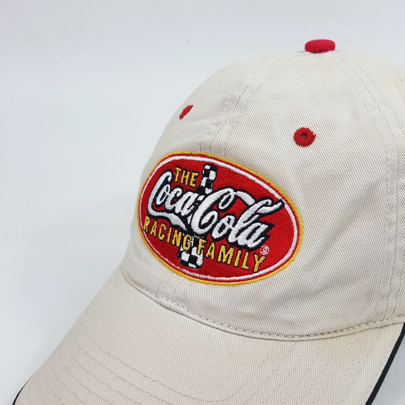 Vintage VINTAGE Coca-Cola Racing NASCAR Team Adjustable Baseball Cap Hat OSFA Beige Retro 90s Mens Size ONE SIZE - 4 Thumbnail