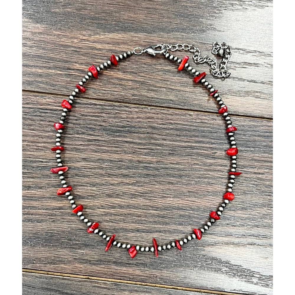 Other Handmade Navajo Bead and Coral Chip Stone Necklace 16 to 21 Size ONE SIZE - 1 Thumbnail