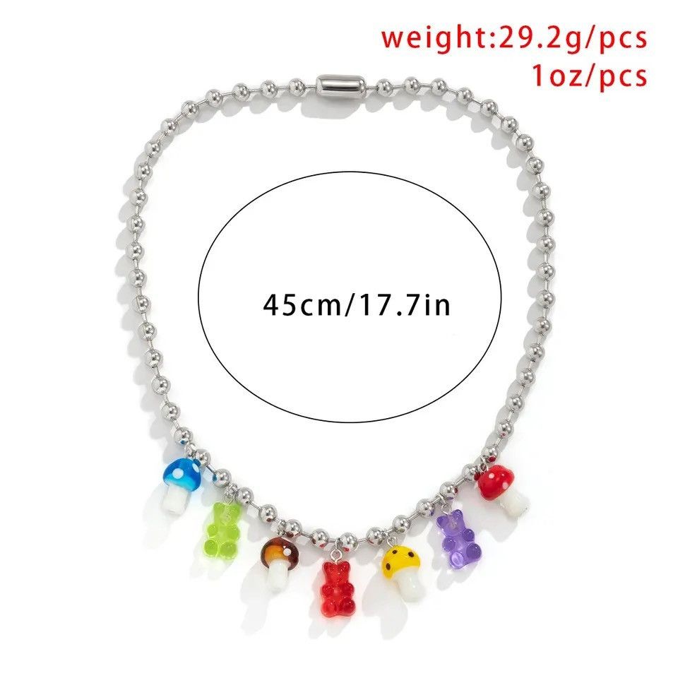 Jewelry Vintage Acrylic Transparent Bear Mushroom Pendant Necklace Size ONE SIZE - 4 Thumbnail