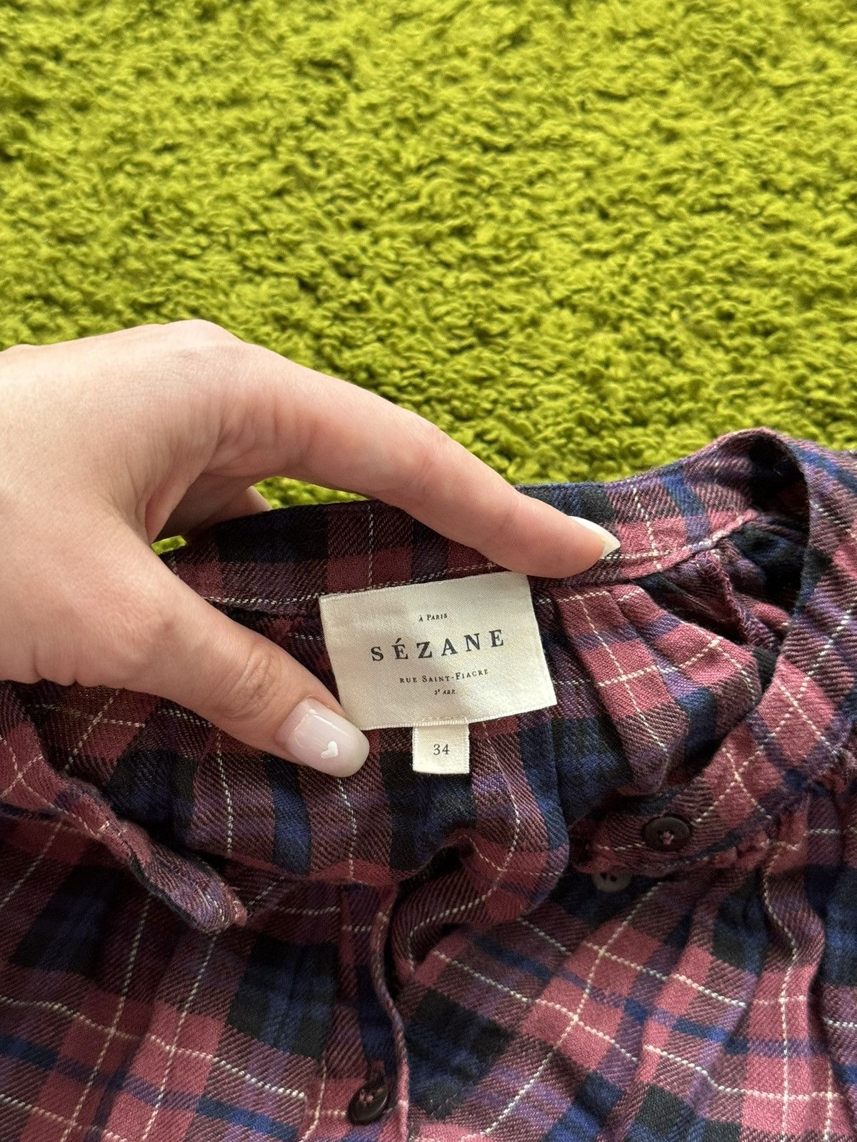 Designer × Sezane Sezane Paris 100% linen tartan puff sleeves blouse shirt Size XS / US 0-2 / IT 36-38 - 3 Thumbnail
