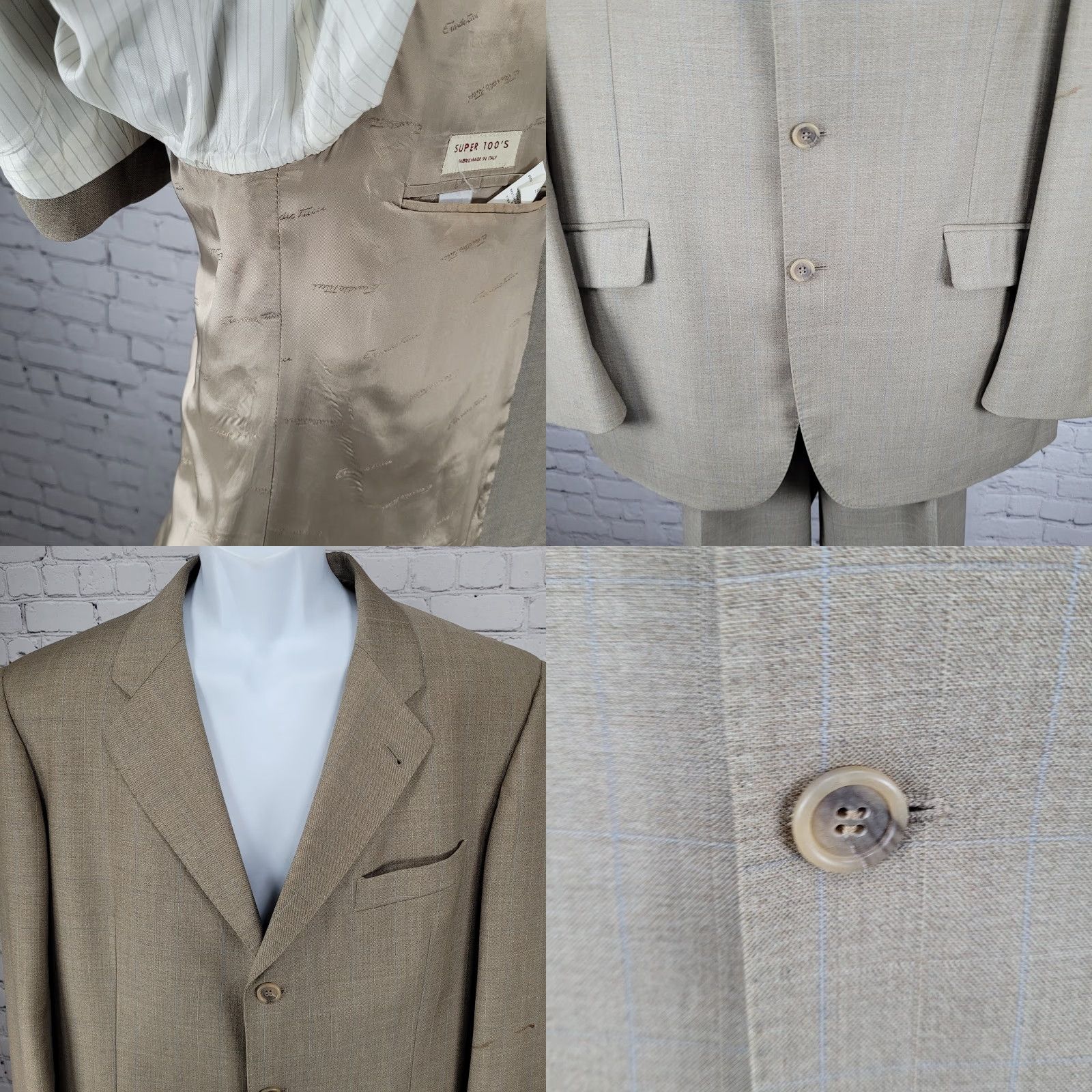Vintage Emidio Tucci El Corte Ingles Brown Wool Check Two-Piece Suit 54L US 44L (35x32) Mens Size 54R - 9 Thumbnail