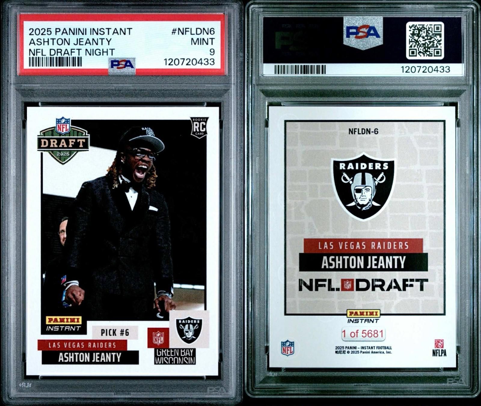 Other 2025 Panini Instant #NFLDN6 Ashton Jeanty (RC) PSA 9 Mint Size ONE SIZE - 1 Thumbnail
