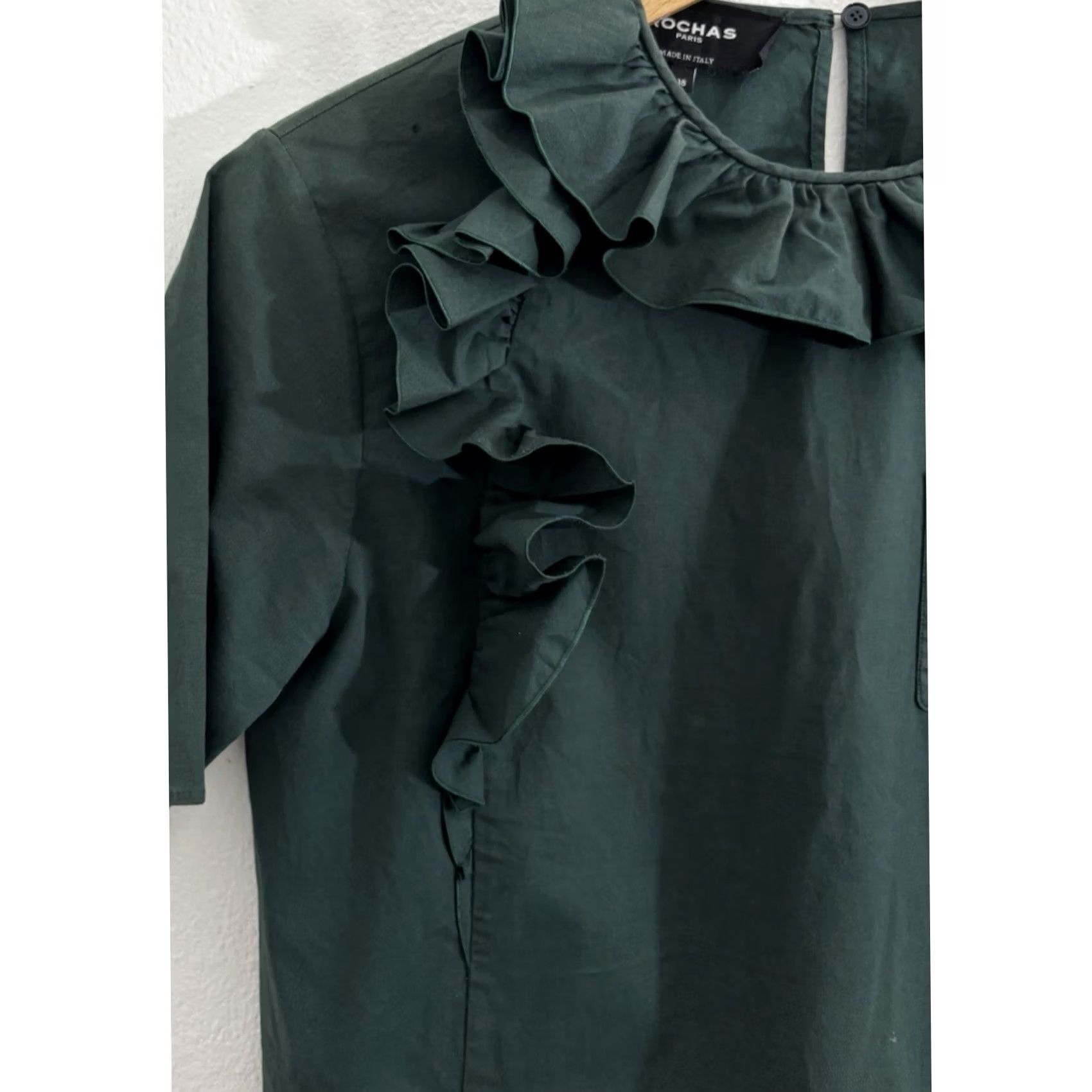 Rochas Rochas Paris Ruffle Top Green Solid Cotton Women Size 38 Size XS / US 0-2 / IT 36-38 - 4 Thumbnail