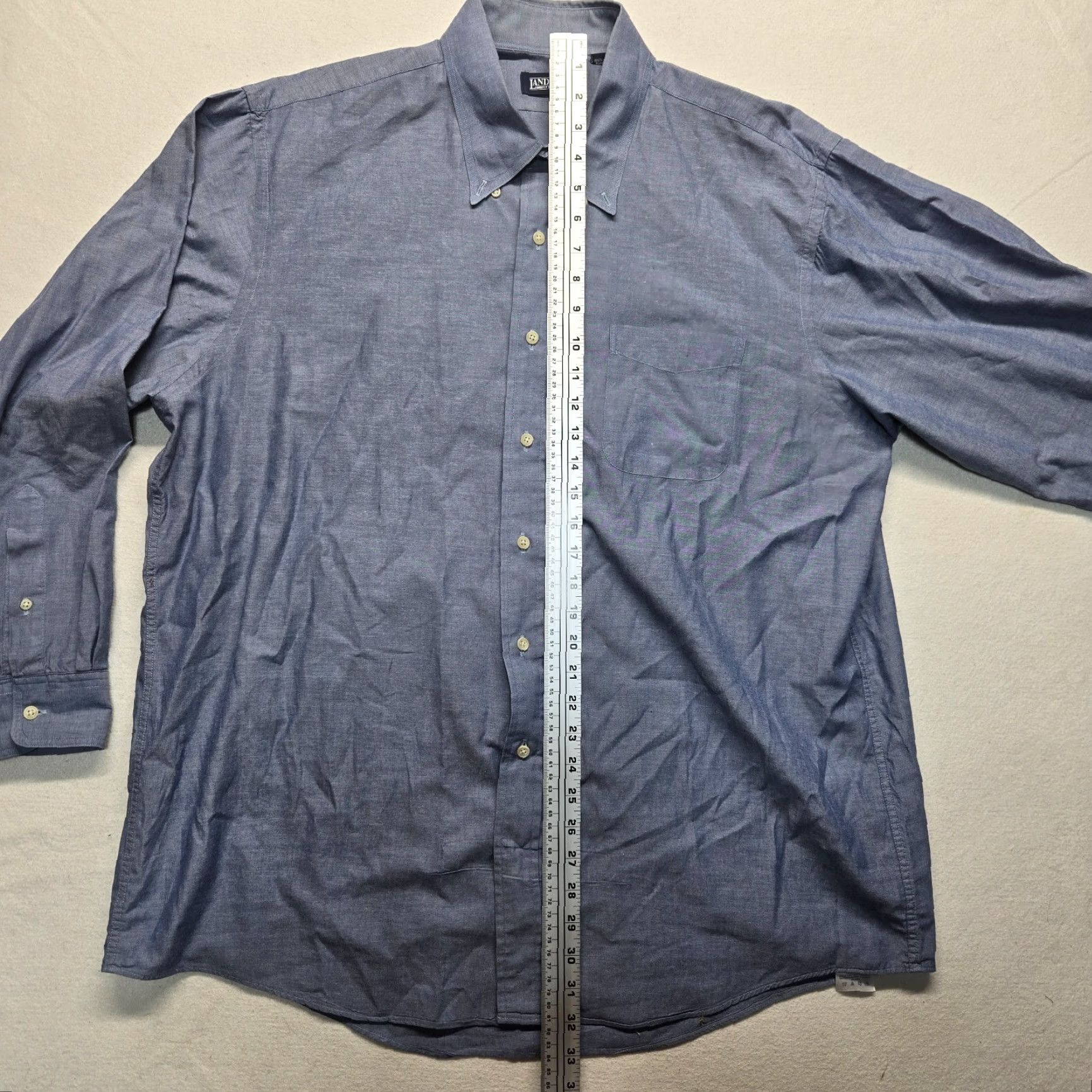 Lands' End Lands' End Shirt Men's Button-Down Solid Blue Long Sleeve 17.5 34 Size 17.5 Adult Regular Cotton Classic Fit Mens Size US XL / EU 56 / 4 - 7 Thumbnail