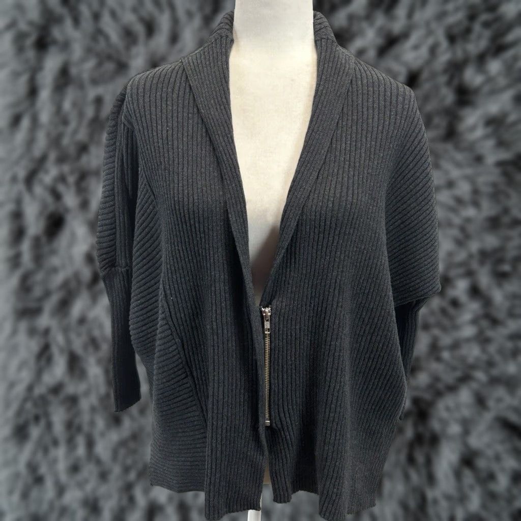 Vintage Cabi Cosmo Women's XXS Cardigan Sweater Galaxy Gray Oversized Ribbed Dolman V-Neck Long Sleeve Knit 100% Cotton Casual Classic Size XXS / US 00 / IT 34 - 1 Thumbnail