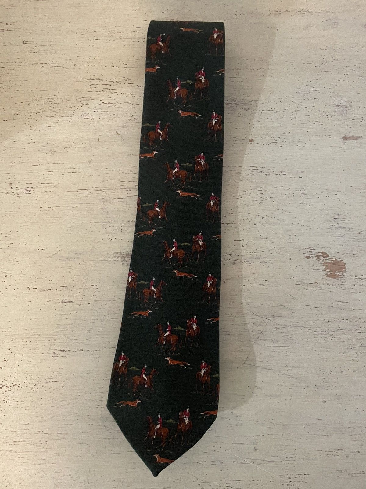 Polo Ralph Lauren × Vintage Rare Fox Hunting Print Wool Tie Size ONE SIZE - 1 Thumbnail