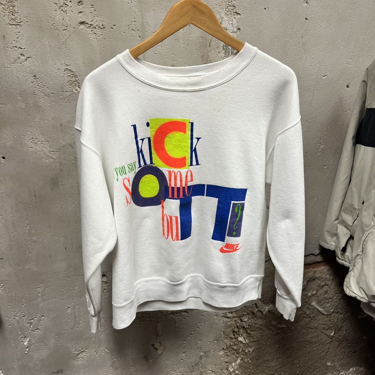 Nike Nike Vintage 80s Kick Some Butt Neon White Crewneck M Size US M / EU 48-50 / 2 - 1 Thumbnail