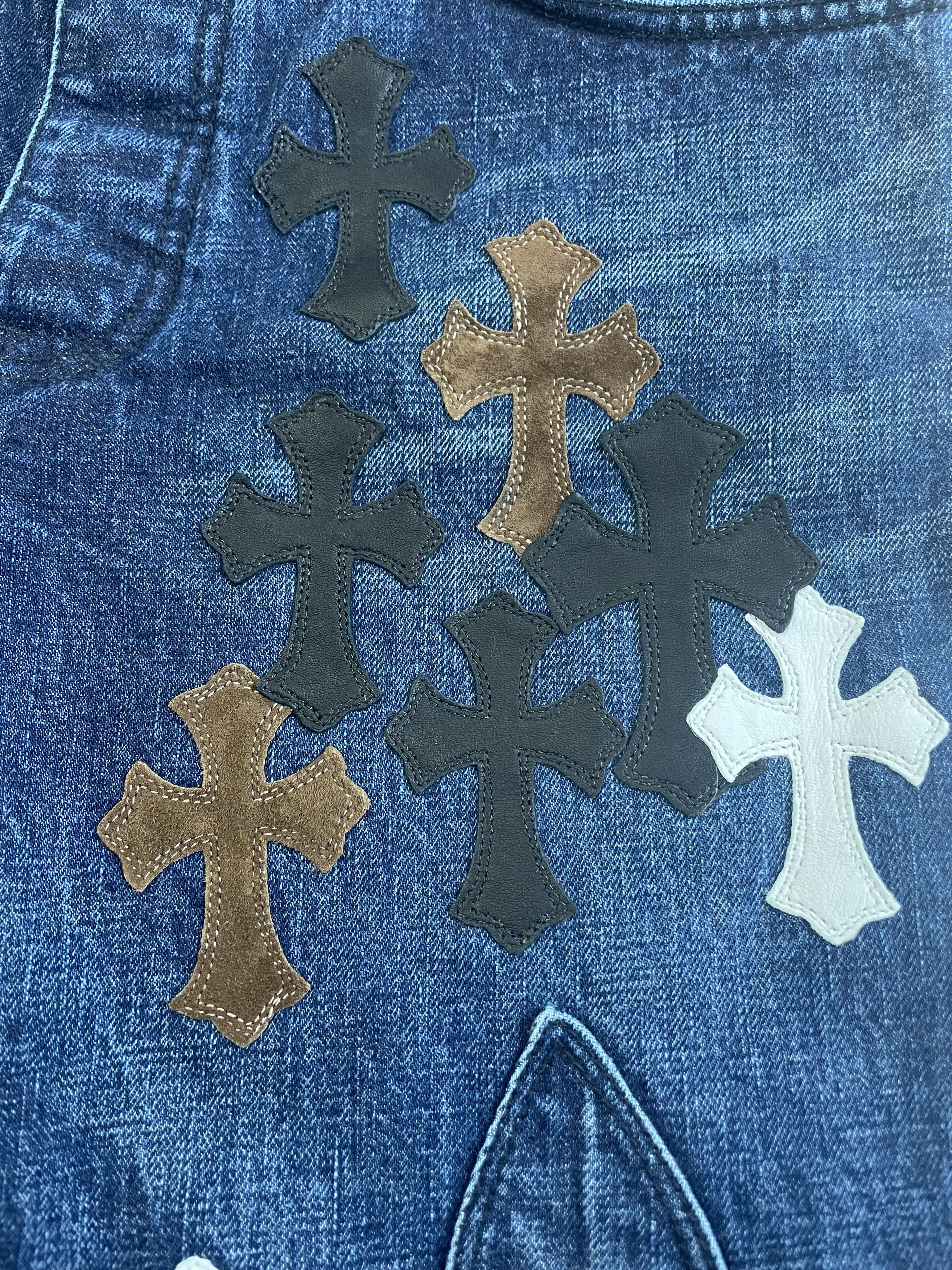 Chrome Hearts Chrome Hearts Black & White & Brown Patch Flame Knee Jeans Size US 32 / EU 48 - 4 Thumbnail