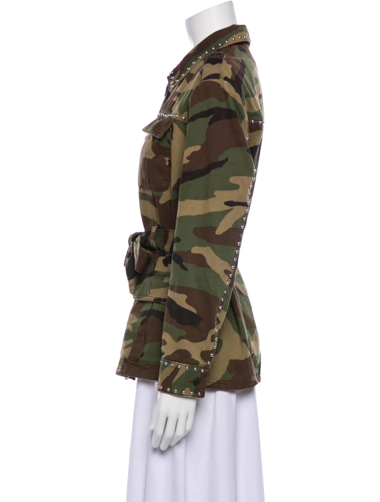 Saint Laurent Paris o1tko10125 Studded Camo Field Jacket in Multicolor Size L / US 10 / IT 46 - 2 Thumbnail