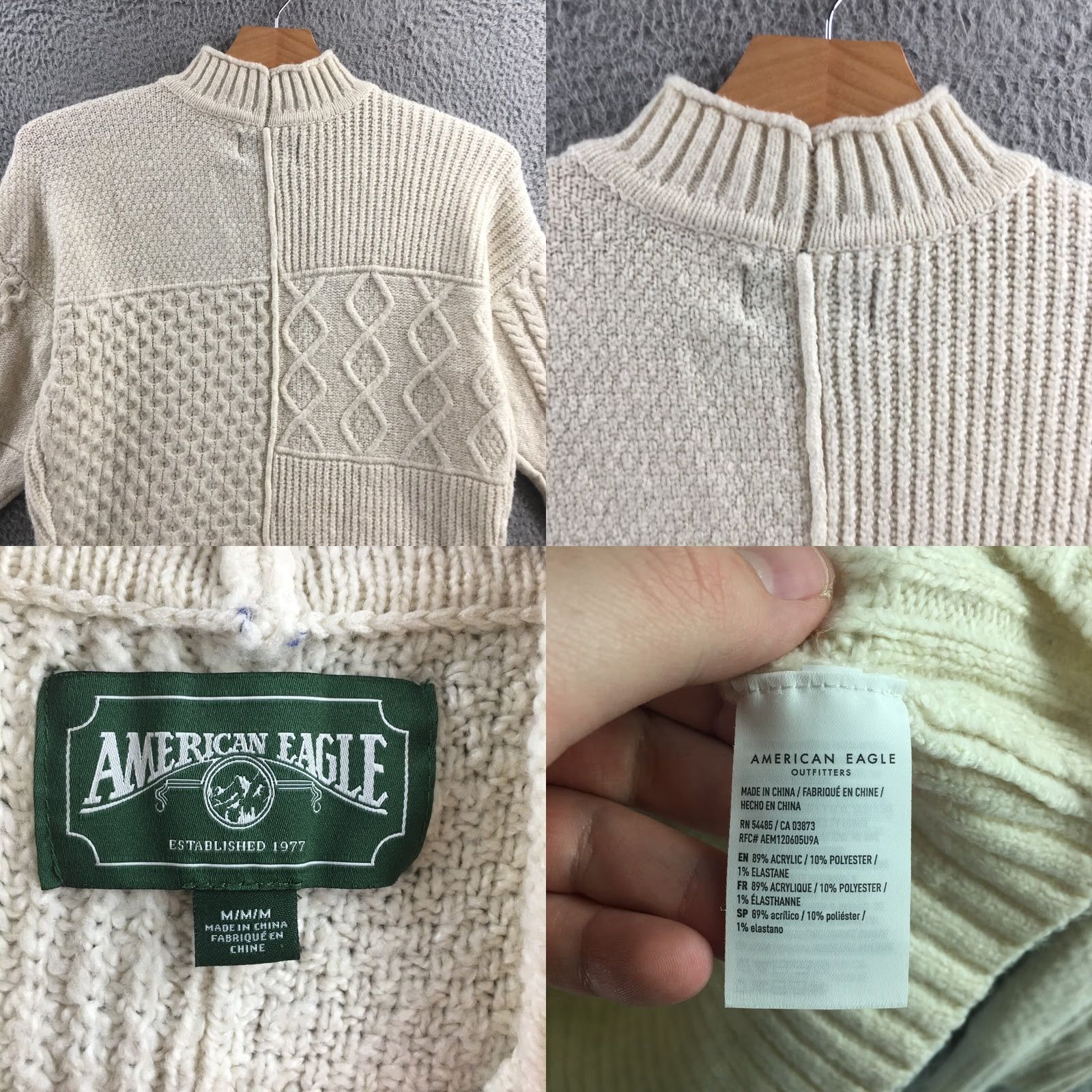 American Eagle Outfitters American Eagle Outfitters Pullover Sweater Womens M Off-White Mock Neck Long Sleeve Knitted Smooth Solid Cable-Knit Lightweight Casual 90s? Size M / US 6-8 / IT 42-44 - 8 Thumbnail
