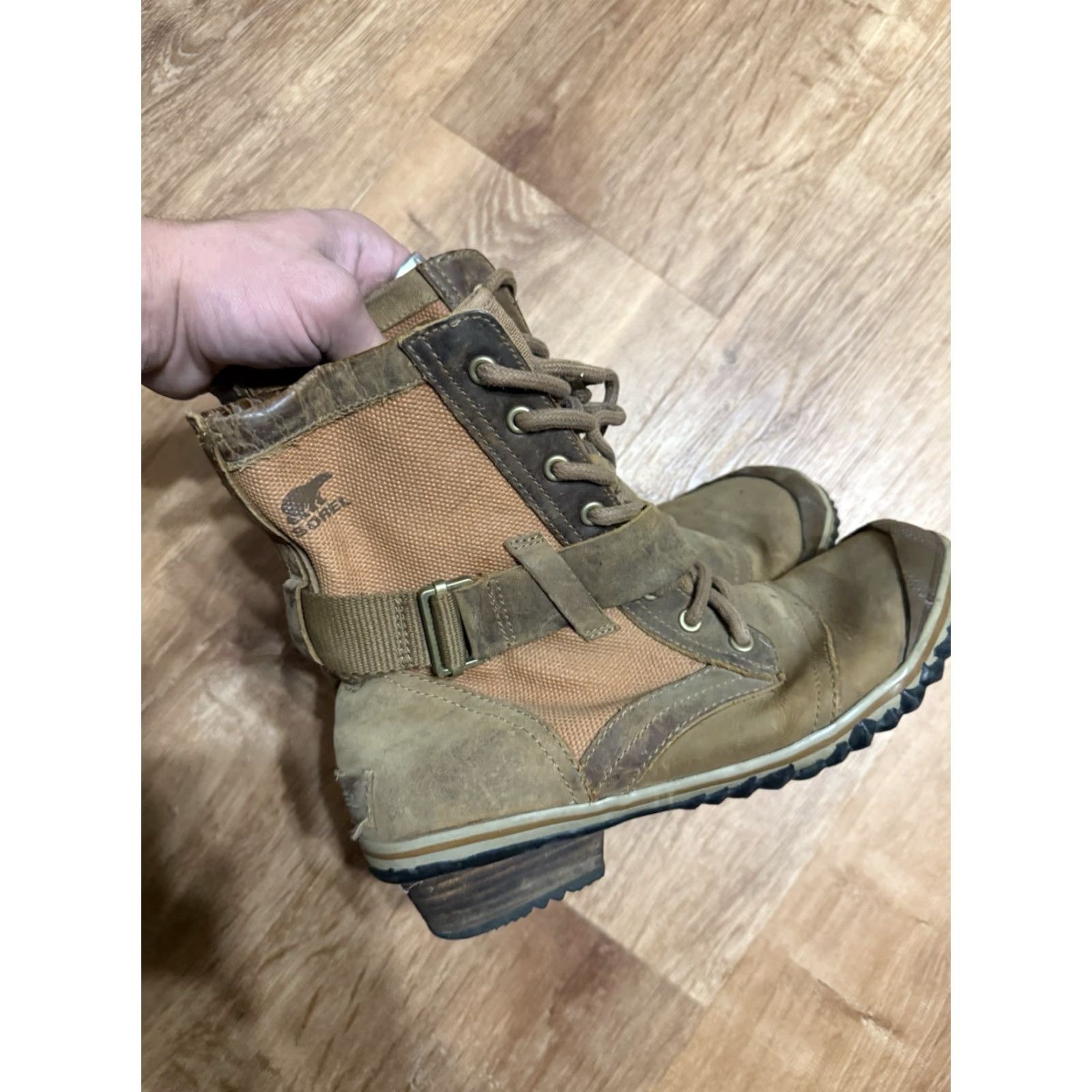 SOREL Sorel Slimboot Lace Boot Waterproof Leather Rubber Sole Women Sz 8 Combat Mid-Calf Buckle Lace Brown Leather Size US 6 / IT 36 - 3 Thumbnail