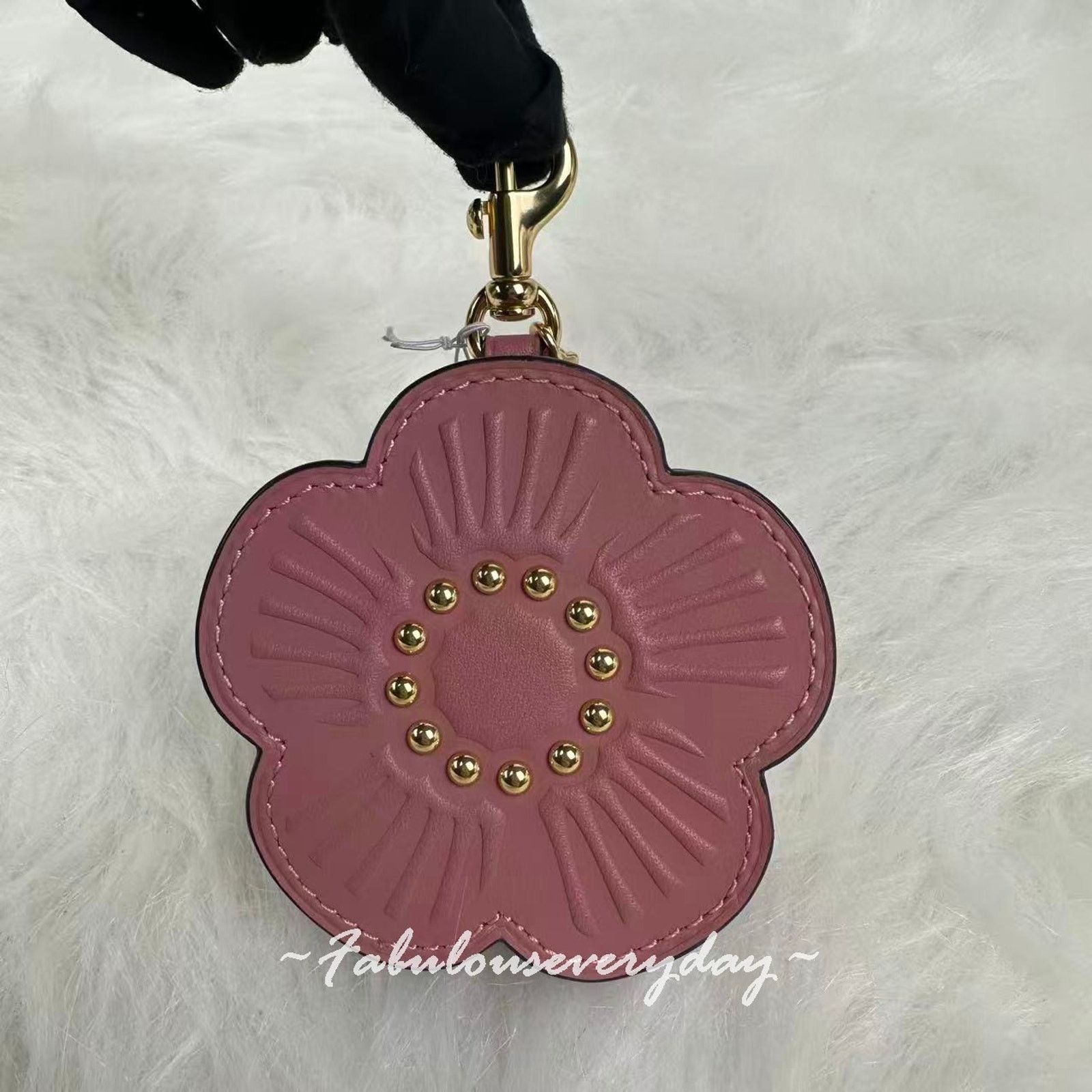 Coach Coach Tea Rose Bag Charm In Leather/Gold/Peony Coach Pouch Size ONE SIZE - 2 Thumbnail