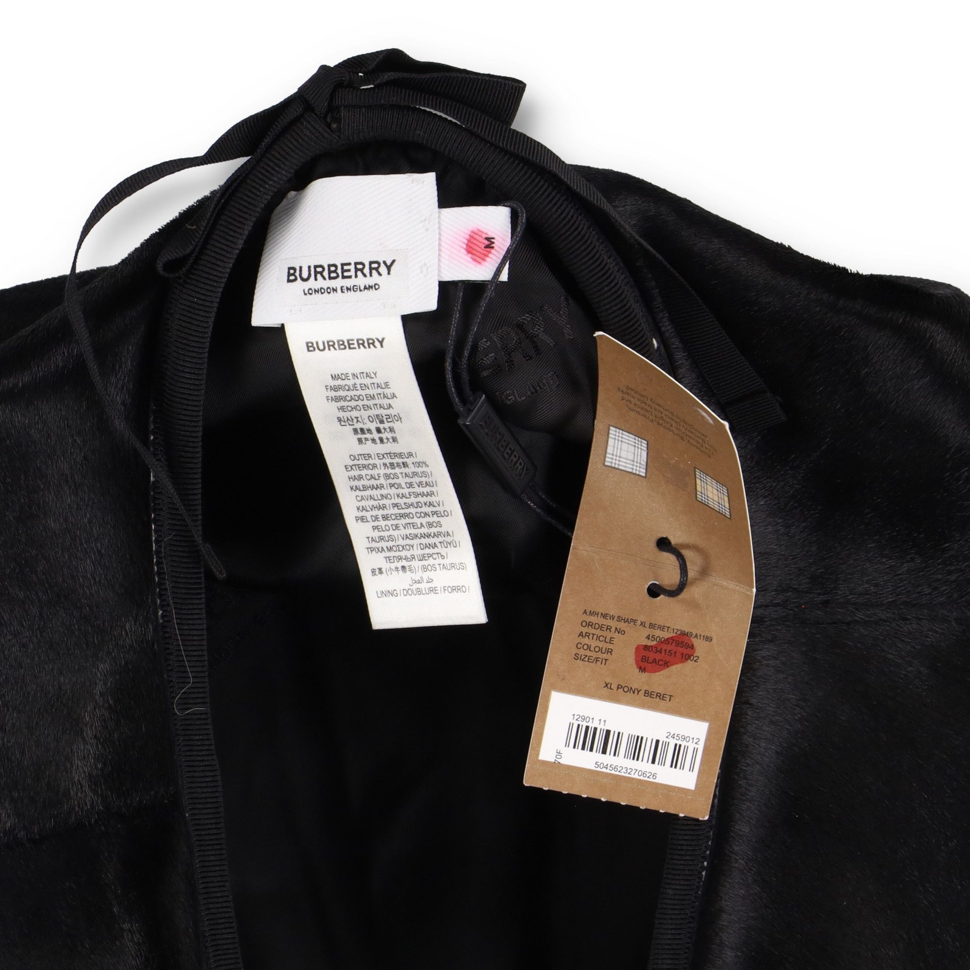 Burberry Black Pony Hair Large Beret Hat Size ONE SIZE - 7 Thumbnail