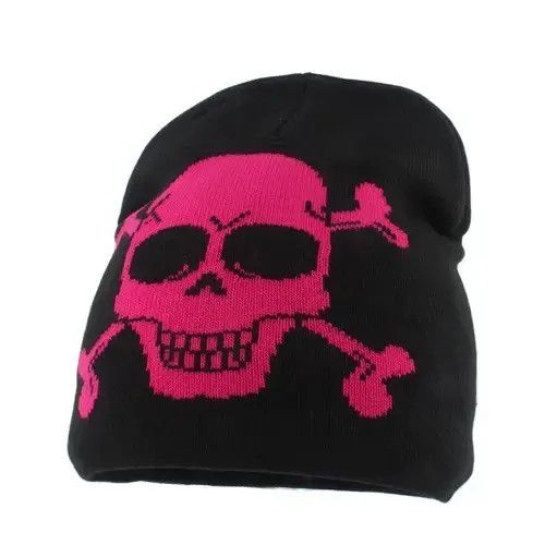 Japanese Brand Acrylic Knited Pink Skull Beanies Hat Unisex Size ONE SIZE - 4 Thumbnail