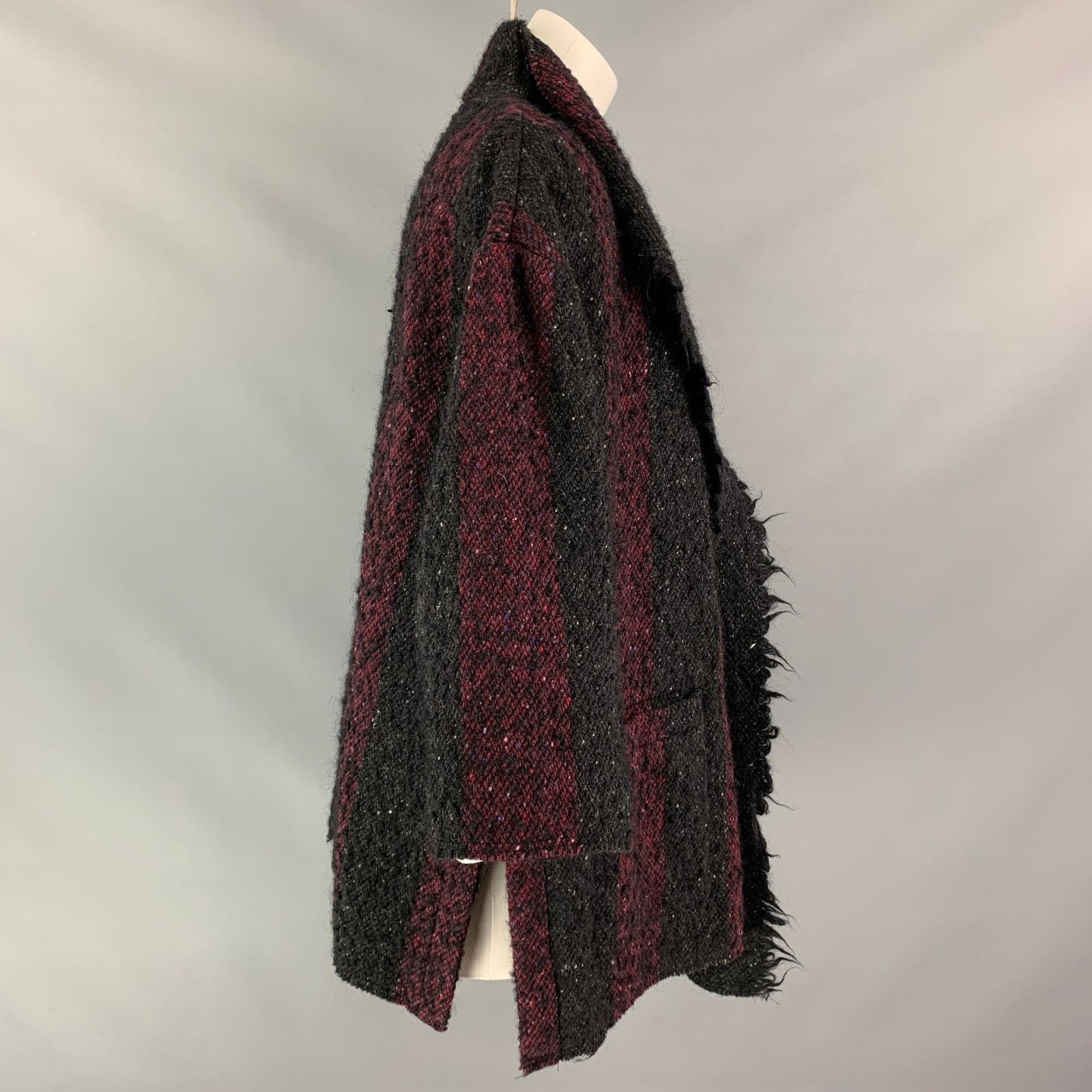 Iro 6 Beverly Black Burgundy Wool Blend Stripe Open Front Coat Size M / US 6-8 / IT 42-44 - 2 Thumbnail