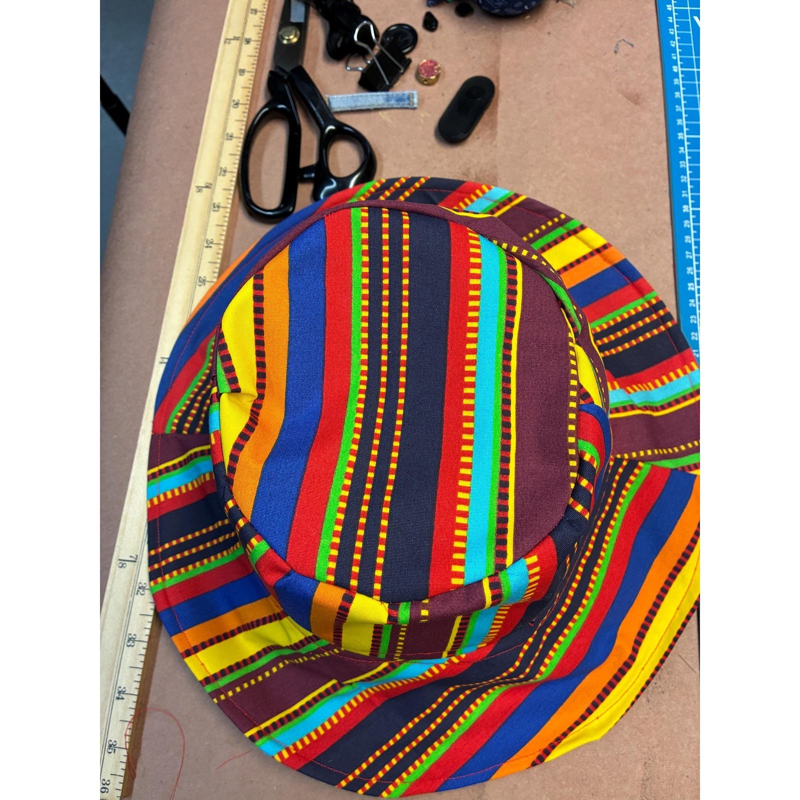 Other Upcycled Bucket Hat — Bold Multicolor Stripe, Lime Green Size ONE SIZE - 9 Thumbnail