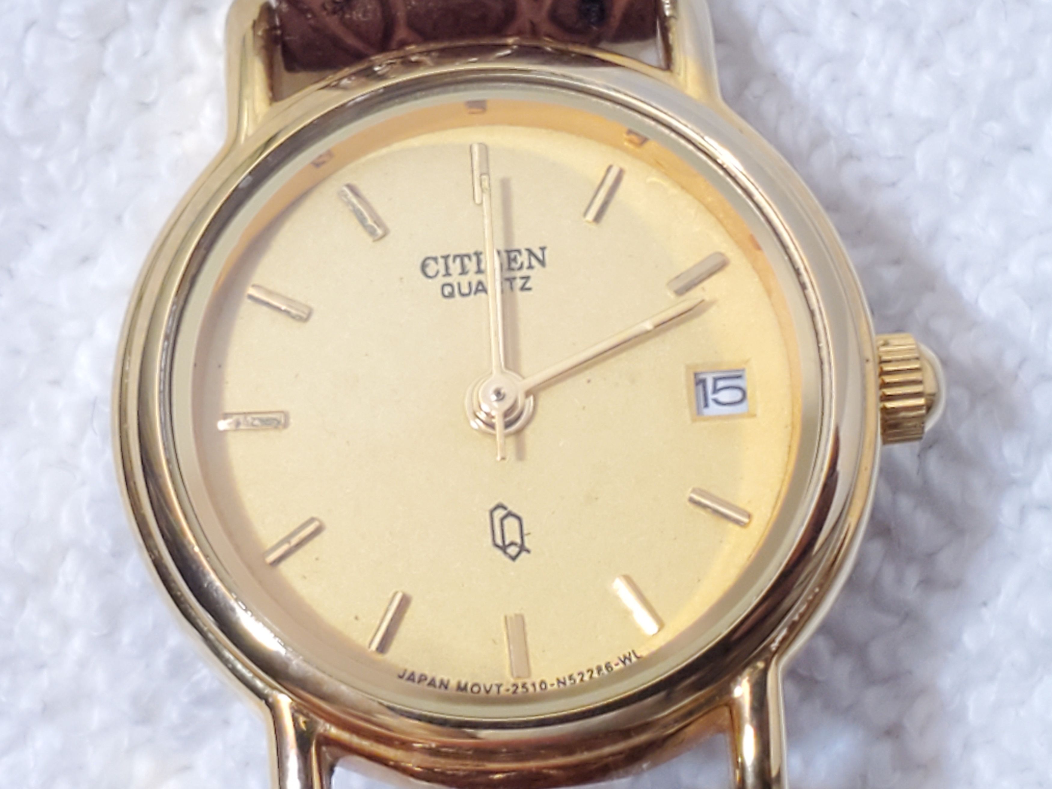 Citizen Vintage 1990's Citizen Women's Date Watch Brown Leather Band Size ONE SIZE - 1 Thumbnail