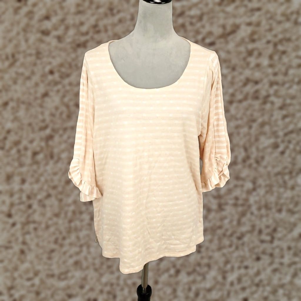 Vintage Rose And Olive Blouse Rose And Olive Top 1X Size 1X Peach Hearts Allover Ruffled Flutter Sleeves Size XL / US 12-14 / IT 48-50 - 1 Thumbnail