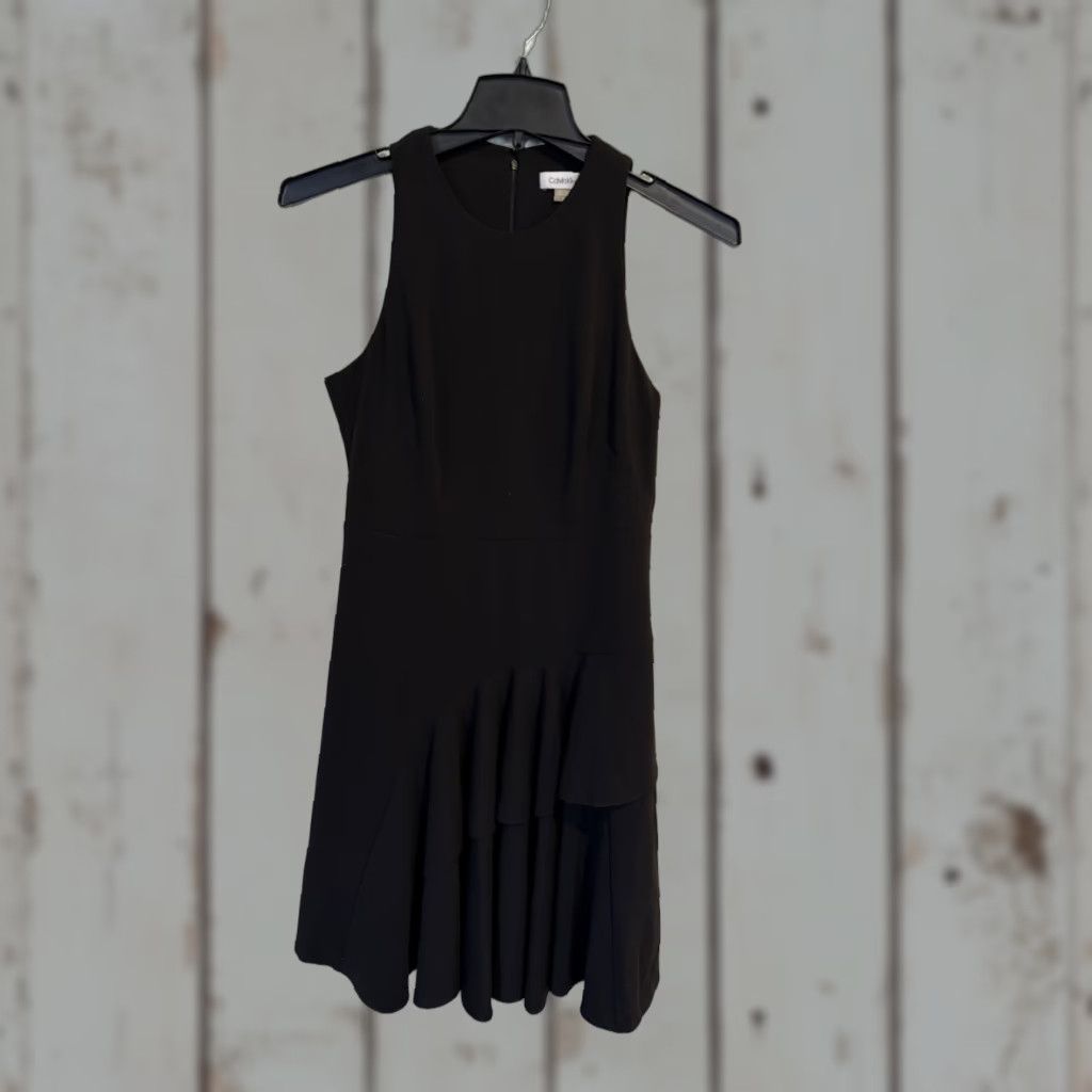 Calvin Klein Calvin Klein Dress Cocktail Midi Sleeveless Flounce Hem Black 8 New w Tags Women Size M / US 6-8 / IT 42-44 - 1 Thumbnail