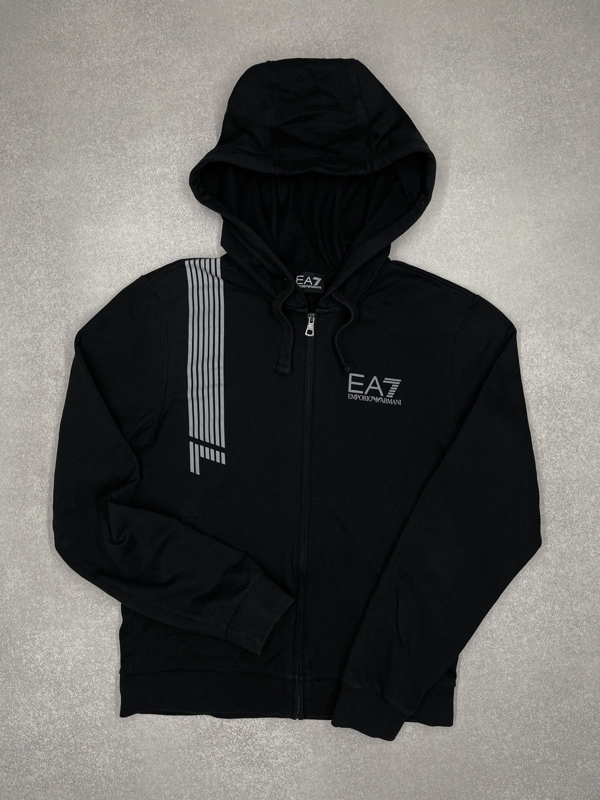 Mens Emporio Armani Black Zip Hoodie Reflective Logo