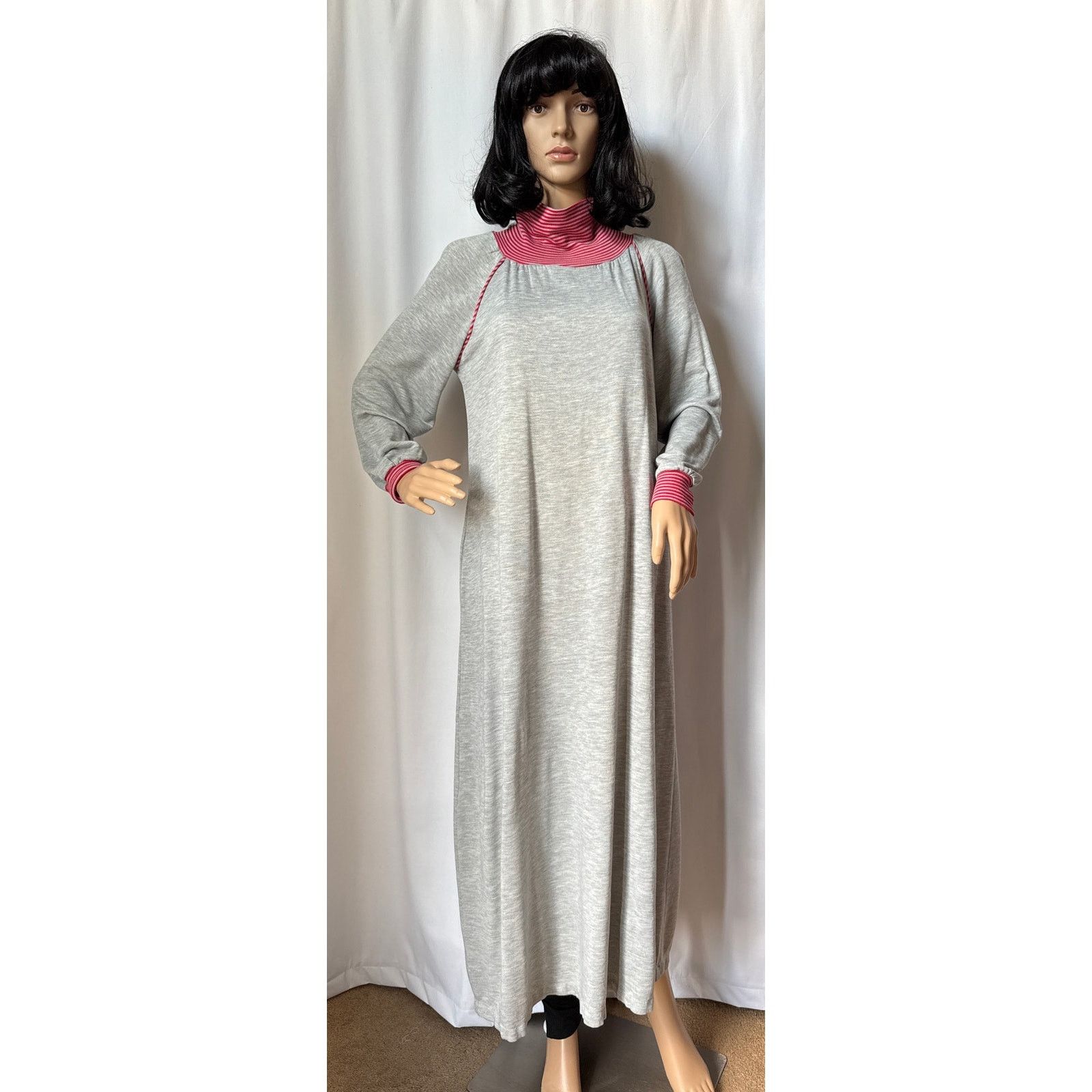 Vintage American Vtg Sears JR Bazaar turtleneck maxi dress gray red Size M / US 6-8 / IT 42-44 - 13 Thumbnail