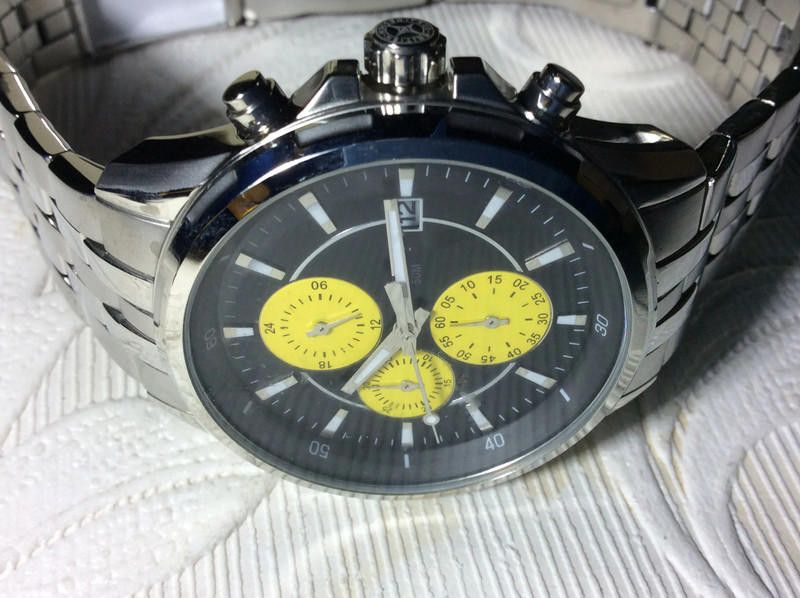 Designer Accurist Mens Black yellow dial stainless steel watch Size ONE SIZE - 3 Thumbnail