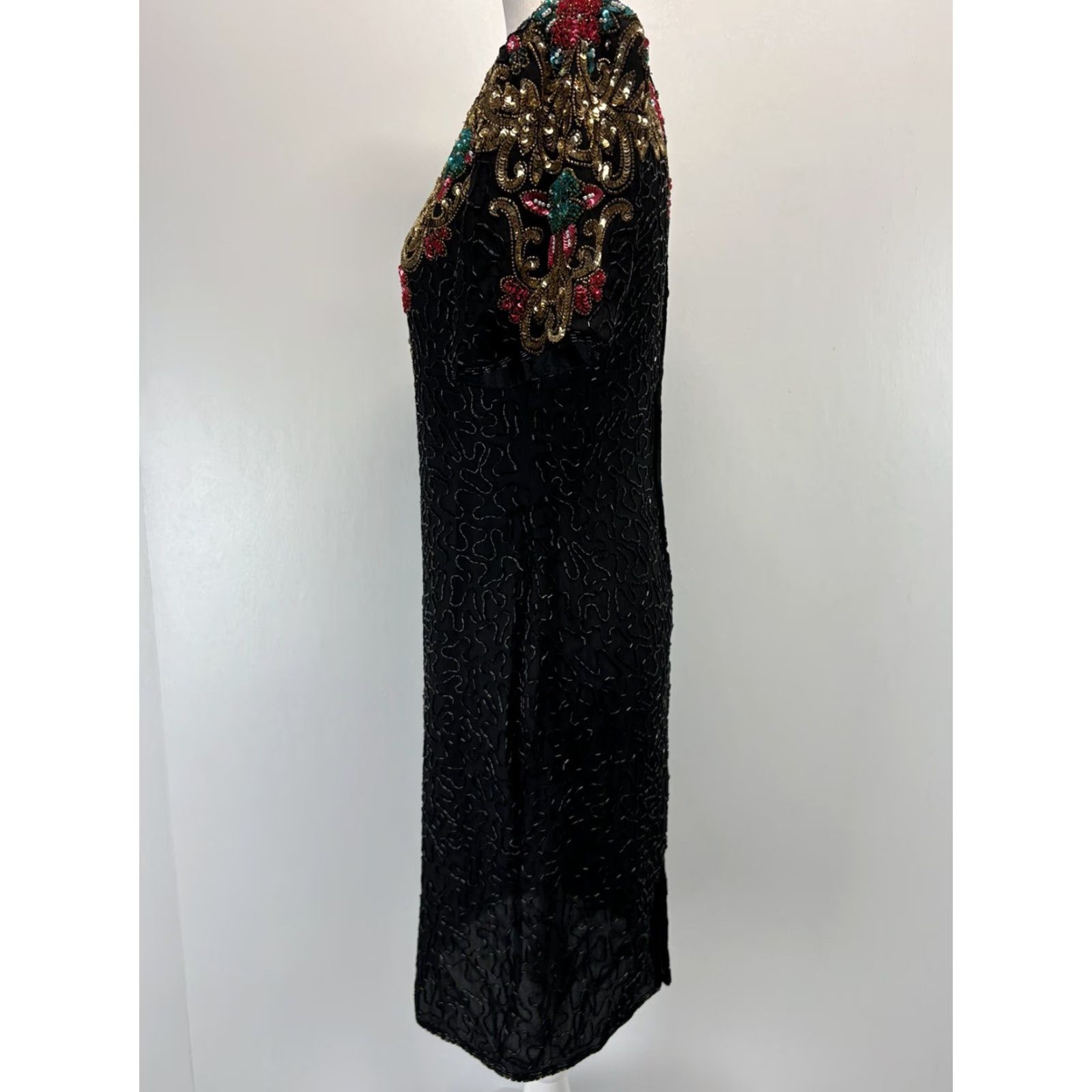Vintage VINTAGE Scala Beaded Dress Women Short Sleeve Silk Cocktail Party Pencil Dress Black S Small Beaded, Sequin, 100% Silk, Zip Closure, Party/Cocktail Size 28" / US 6 / IT 42 - 2 Thumbnail