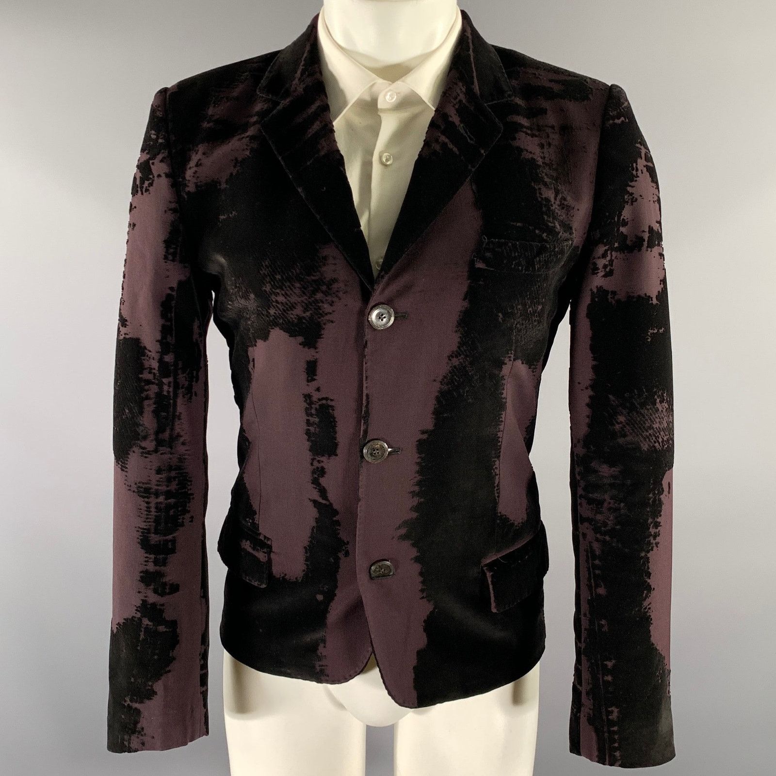 Jean Paul Gaultier JEAN PAUL GAULTIER Black Burgundy Devore Velvet Sport Coat Size 38R - 1 Thumbnail