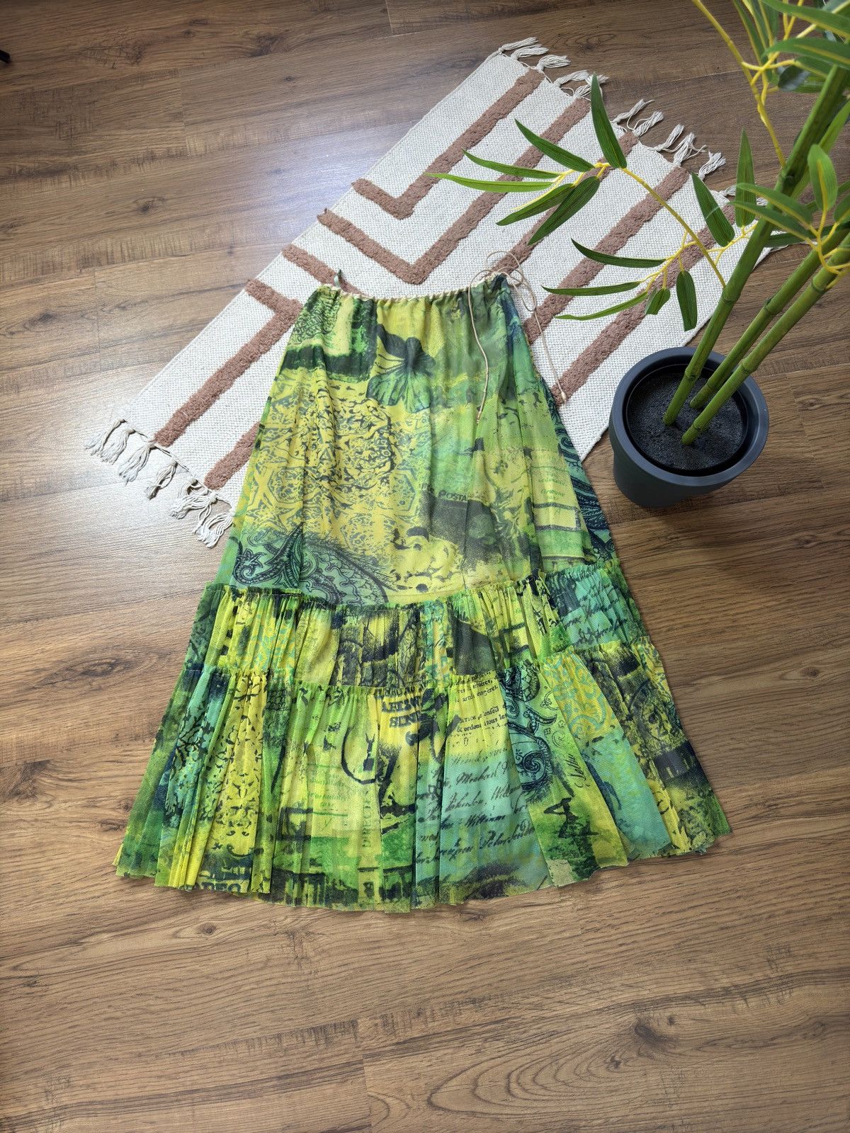 VINTAGE STYLE JEAN PAUL GAULTIER PRINTED MESH MAXI SKIRT