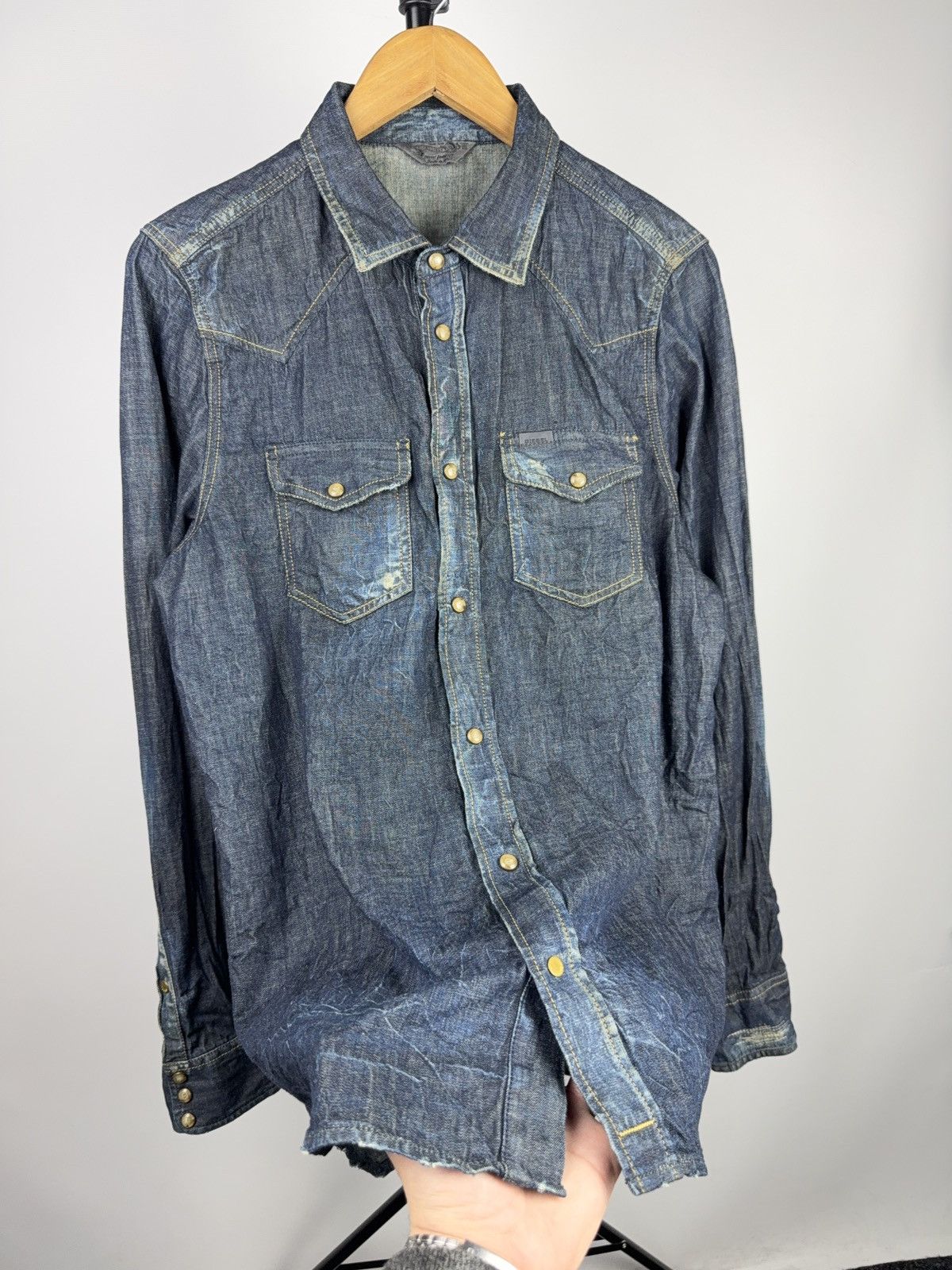 Diesel 00s Vintage Diesel Western Denim Shirt Faded Blue Cotton Size US L / EU 52-54 / 3 - 5 Thumbnail