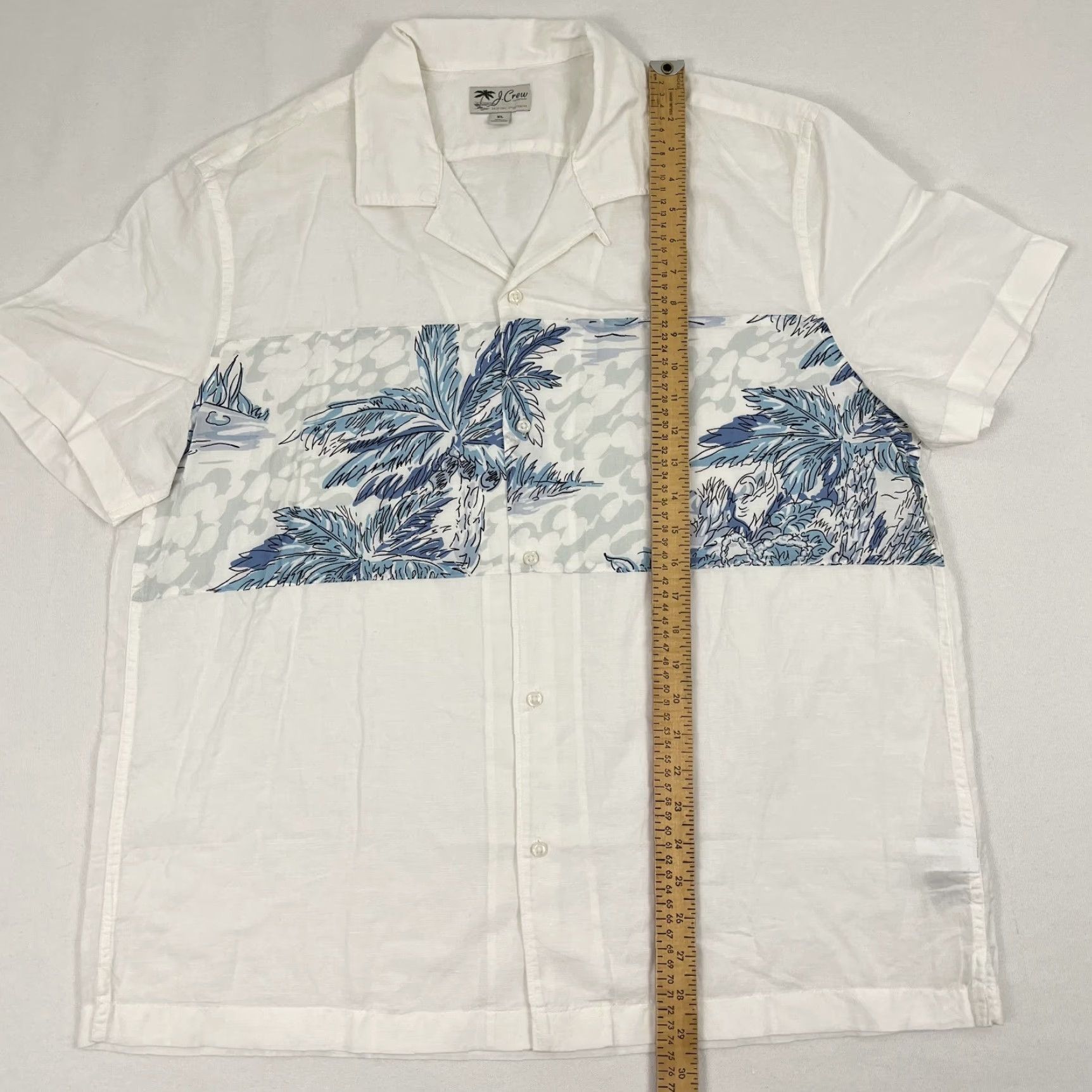 J.Crew Hawaiian Shirt J Crew Men XL Linen White Blue Floral Aloha Loop Collar Button Up Size US XL / EU 56 / 4 - 3 Thumbnail
