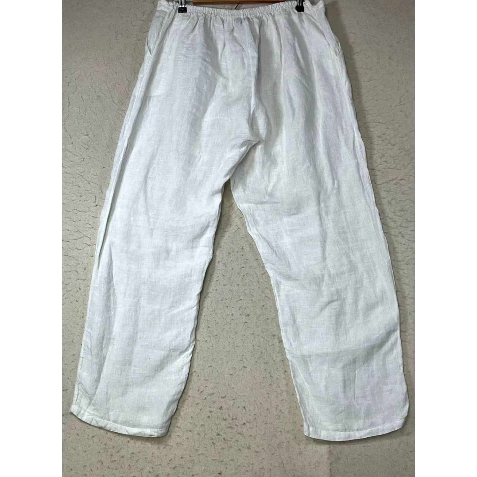 Vintage linomania Women XL Linen Wide Leg Pants Oatmeal Italy Pull On Size 40" / US 18 - 2 Thumbnail