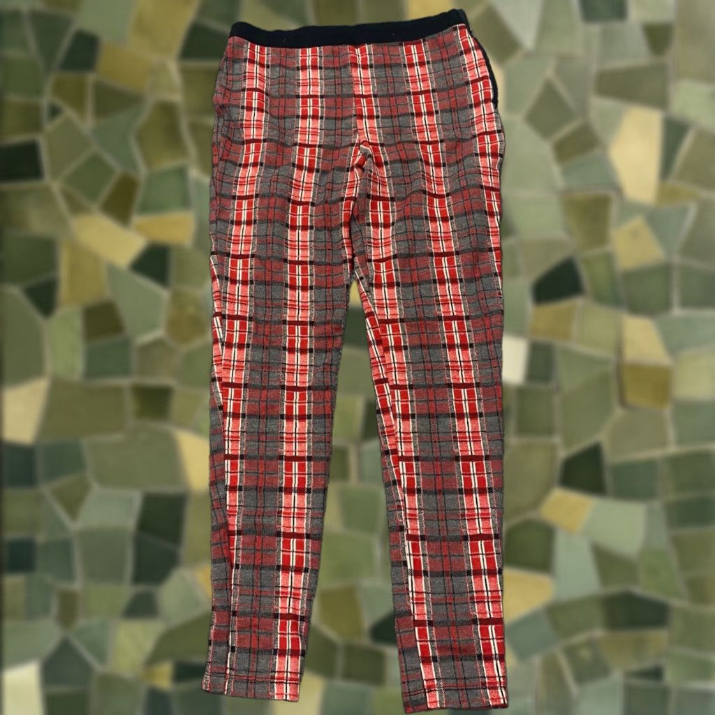 Topshop Topshop Pants Womens Pants Size 8 Red Plaid Ponte Tapered Ankle Stretch Casual Business Slim Womens Size 27" / US 4 / IT 40 - 1 Thumbnail