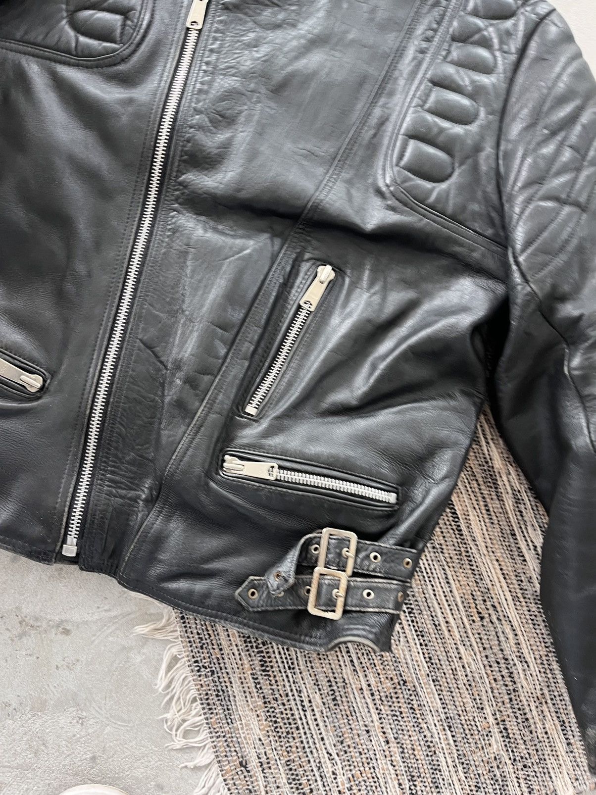 Genuine Leather Vintage Harley Davidson style Faded Black Moto Bomber Jacket Size US L / EU 52-54 / 3 - 10 Thumbnail