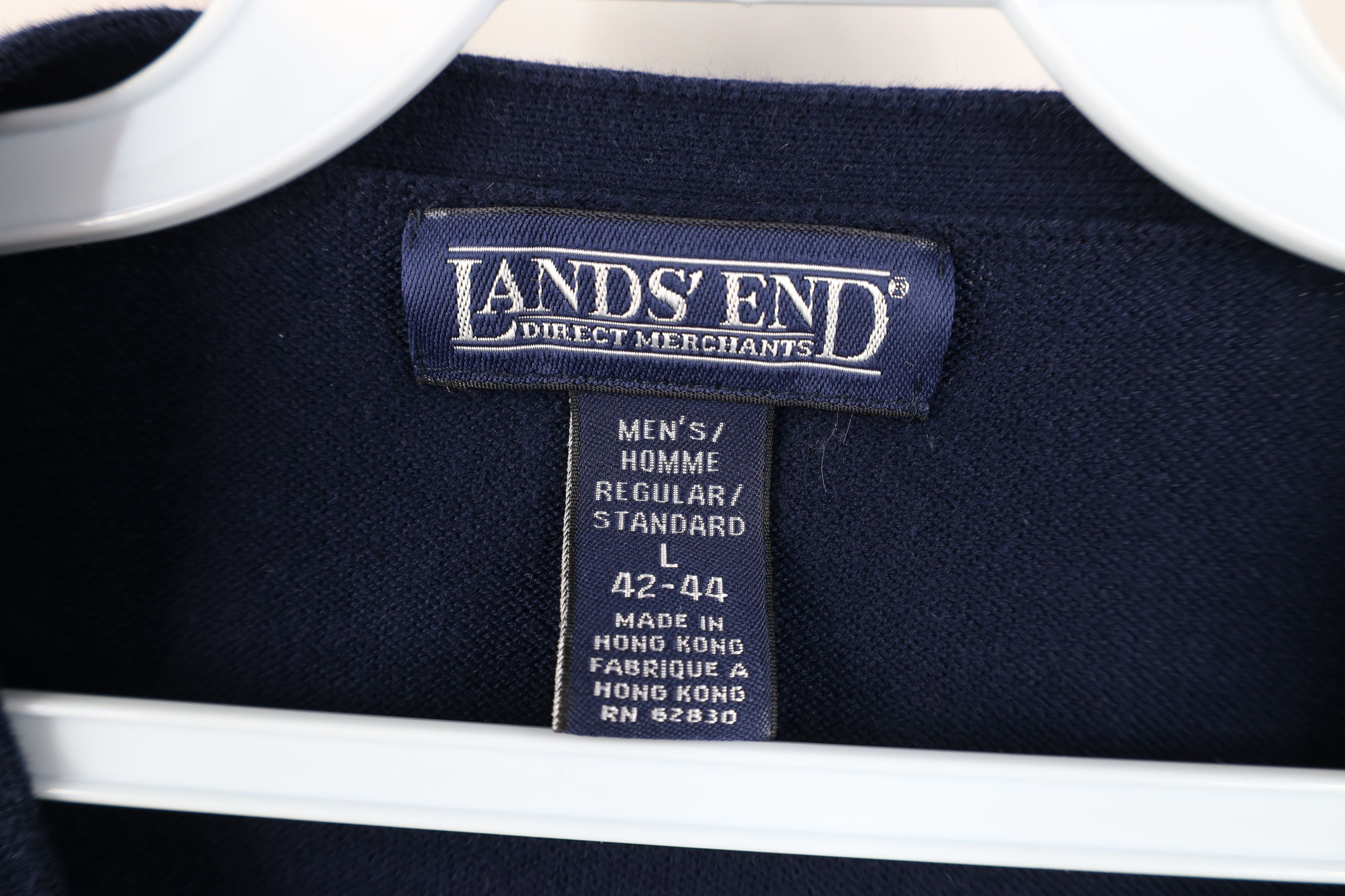 Lands' End Vintage 90s Lands End Cotton Ribbed Knit V-Neck Sweater Navy Size US L / EU 52-54 / 3 - 4 Thumbnail