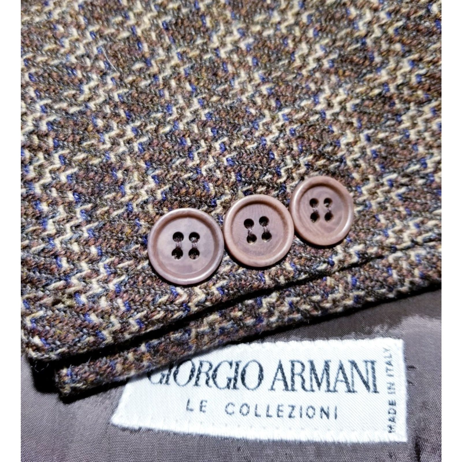 Armani VINTAGE Armani Collezioni Brown/Blue Wool Tweed Check Plaid Blazer Sport Coat Jacket Men 42 Slim Notch Lapel Three-Button Size 42R - 2 Thumbnail