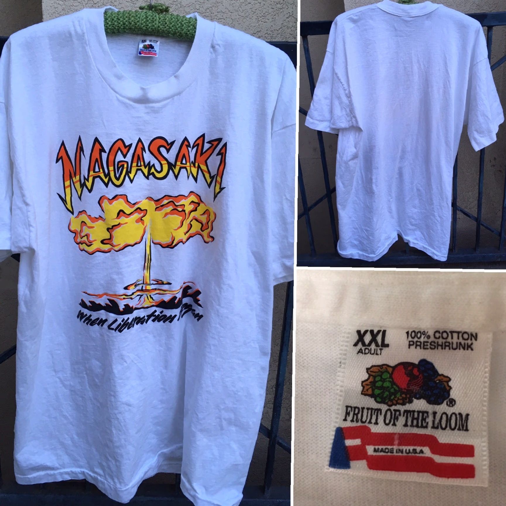 Fruit Of The Loom VINTAGE Nagasaki When Liberation Began T Shirt XXL White Graphic Tee 100% Cotton Fruit of the Loom Short Sleeve Mens Womens? Size US XXL / EU 58 / 5 - 2 Thumbnail