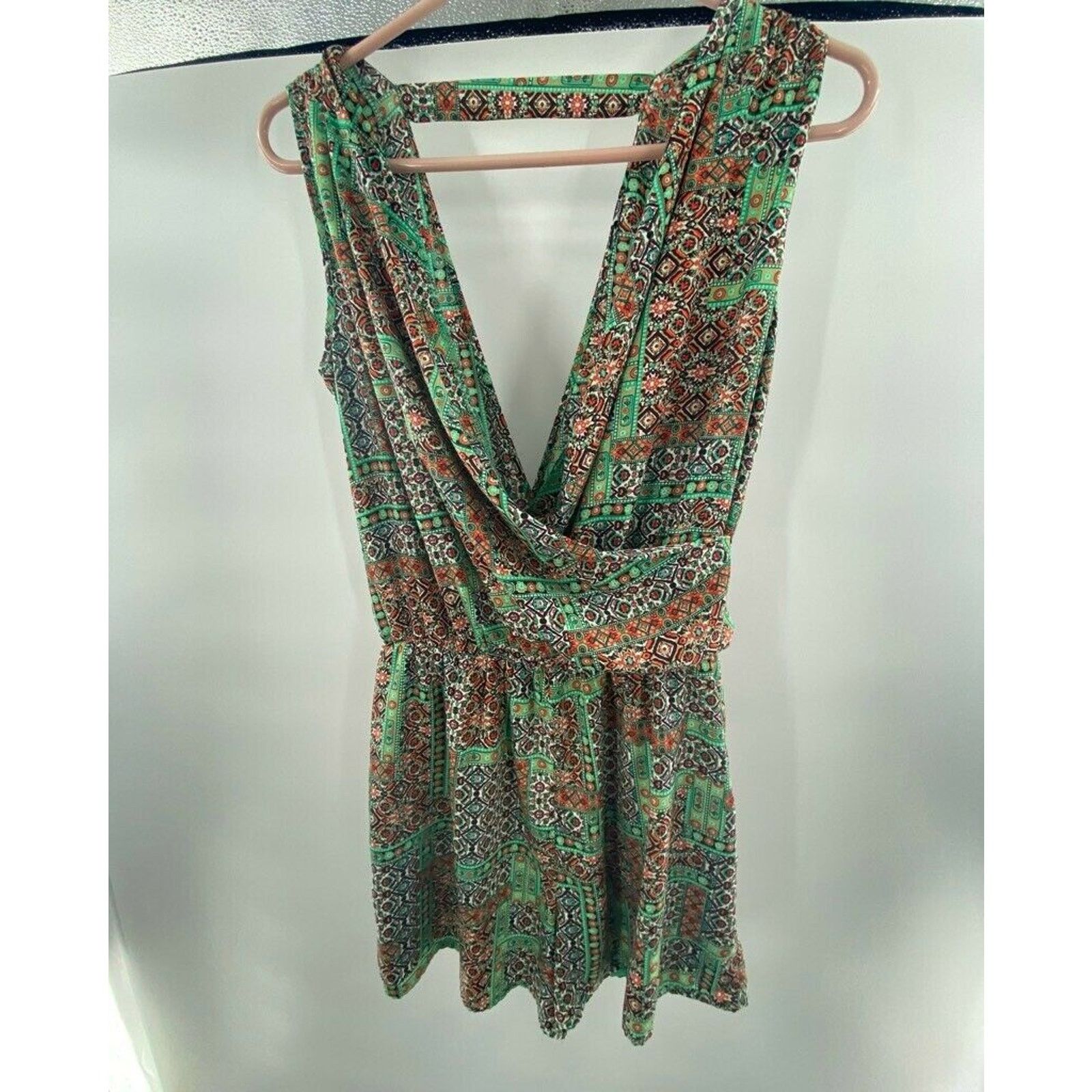 Other Whisper Womens Faux wrap Romper Green Floral V Neck S Size 29" - 10 Thumbnail