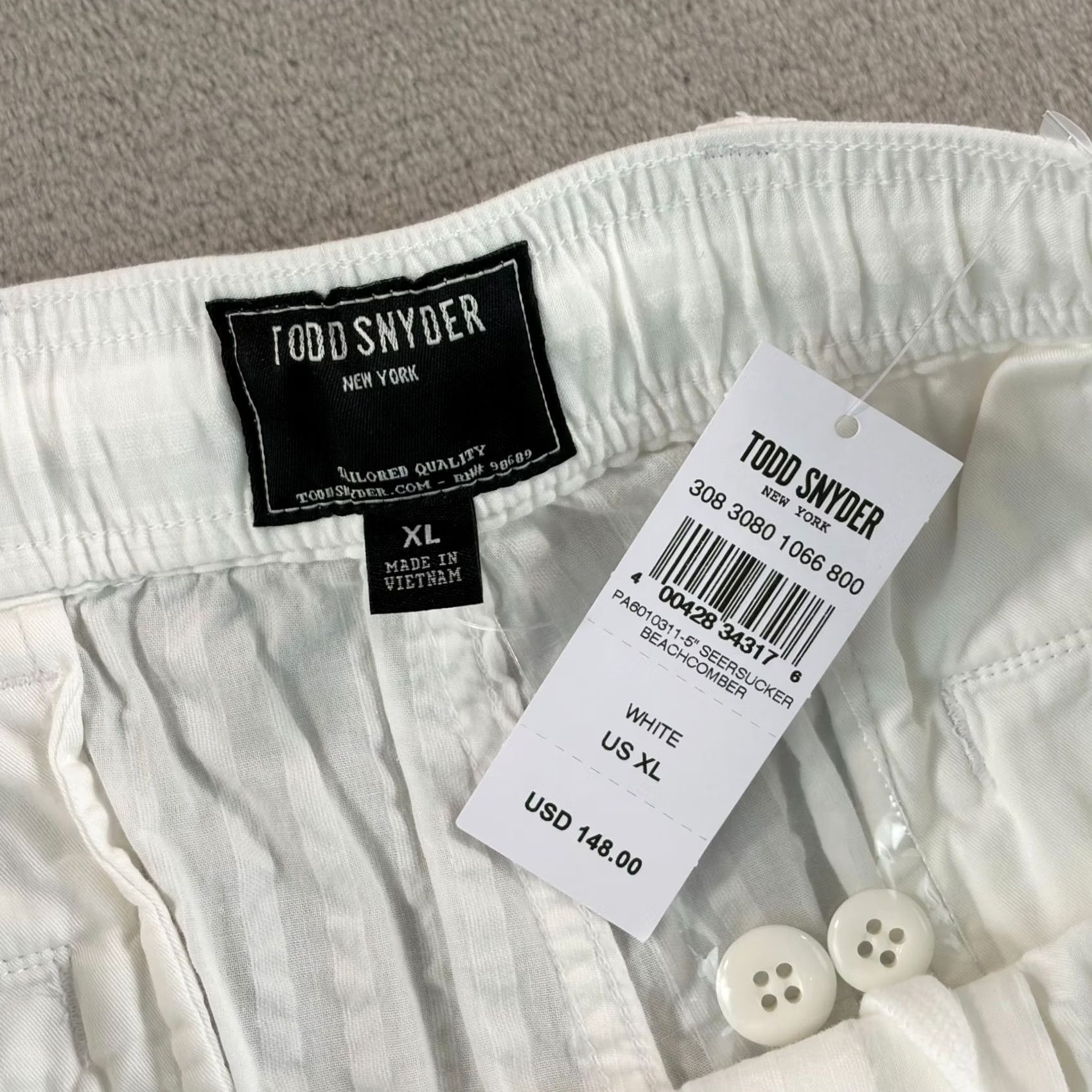 Todd Snyder Todd Snyder 5" Seersucker Beachcomber Shorts White Men XL Designer NWT Cotton Drawstring Pockets Slim Fit Casual Summer 5" Inseam Mens Size US 36 / EU 52 - 2 Thumbnail