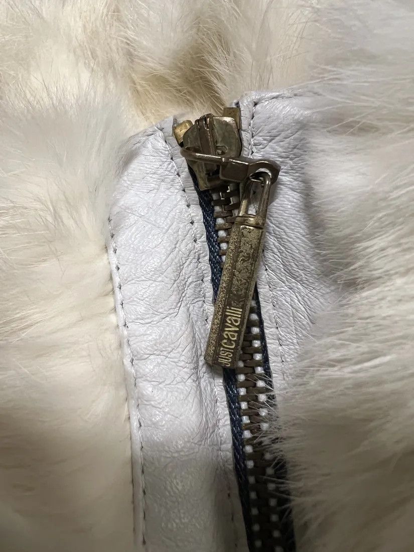 Just Cavalli × Vintage 2000s Cavalli Creamy Rabbit Fur Avant-garde Leather Jacket Size M / US 6-8 / IT 42-44 - 8 Thumbnail