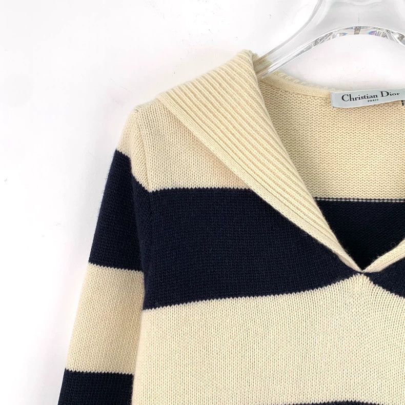 Dior Dior Colour-block striped letter inlaid wool V-neck long-s Size XS / US 0-2 / IT 36-38 - 3 Thumbnail