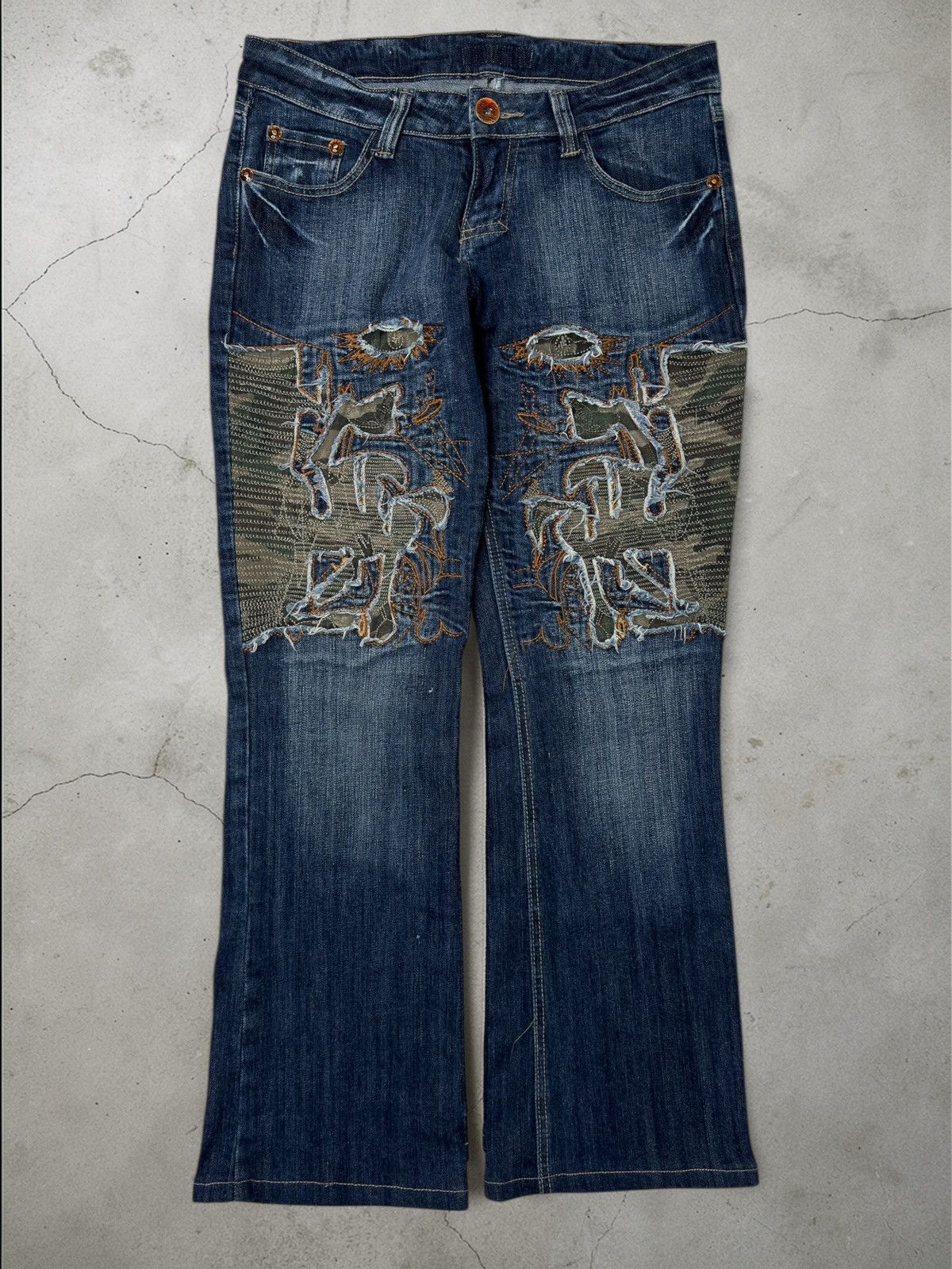 If Six Was Nine Vintage avant garde bootcut flared camo jeans if6was9 sk8 Size US 30 / EU 46 - 1 Thumbnail