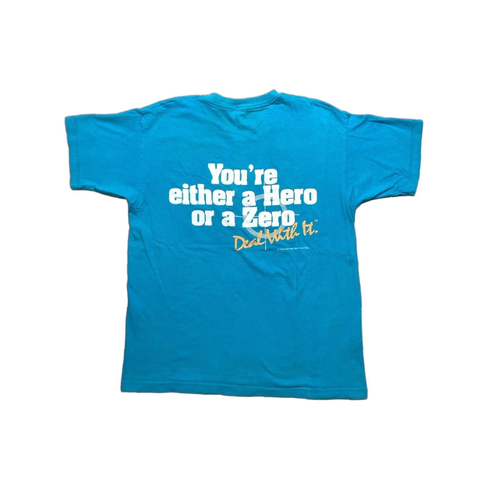 Vintage VINTAGE 90s graphic T-Shirt Hero XL Blue Men, Single Stitch, Deal with it either hero or a zero, 23" Pit to Pit, 29" Length Size US XL / EU 56 / 4 - 1 Thumbnail